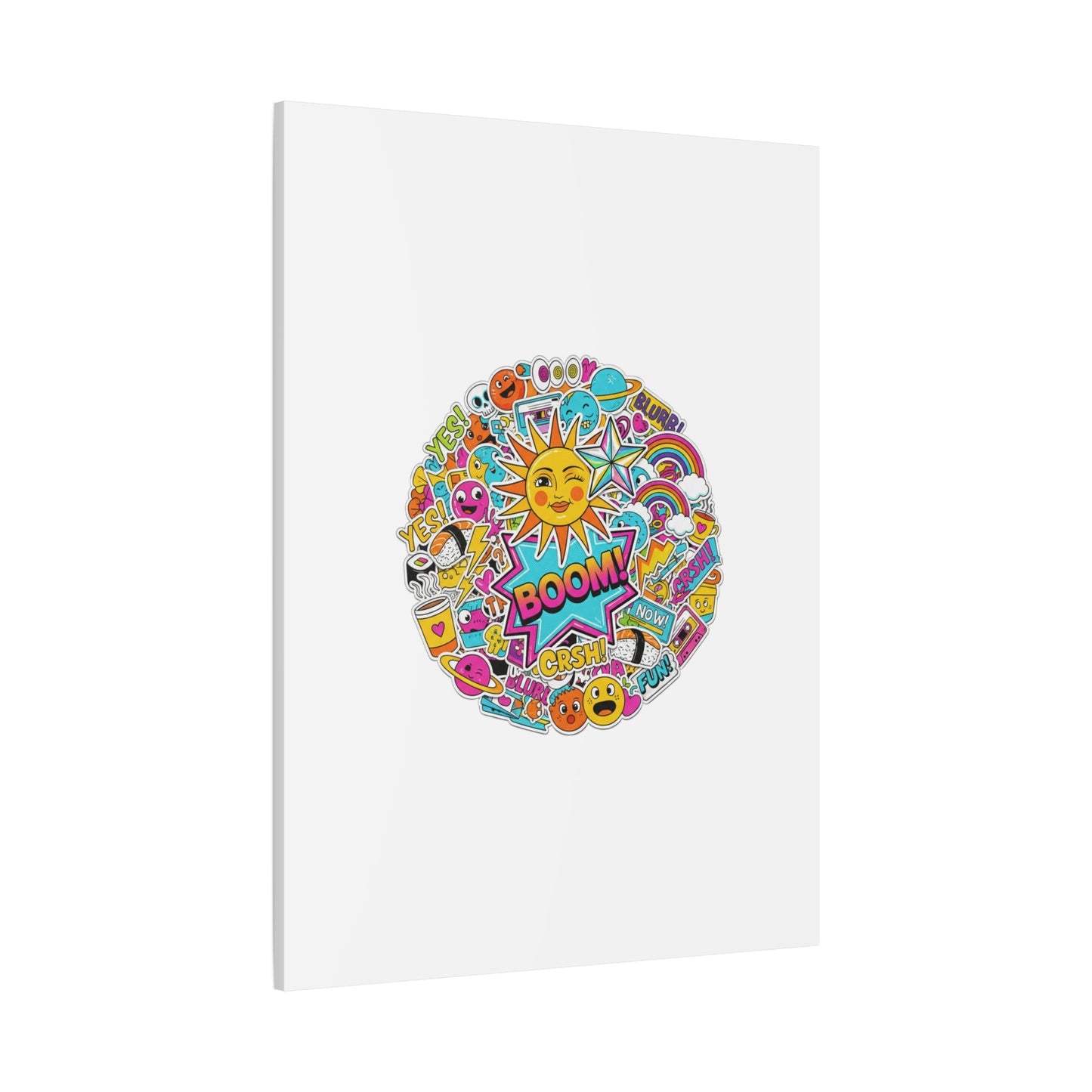 Sticker - Bomb Collage Matte Canvas, Stretched | chaotic sticker collage, graphic doodles - AKYCO