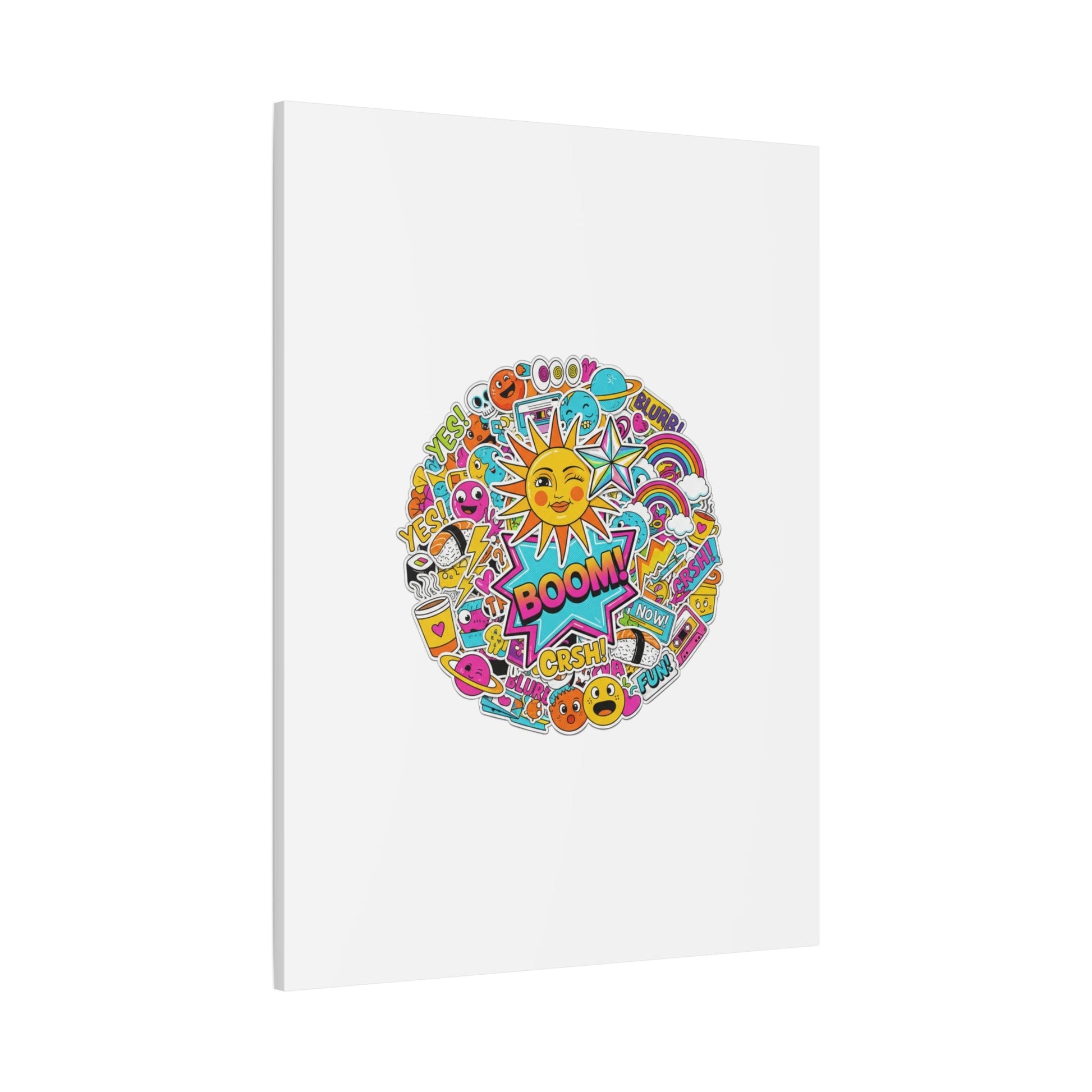 Sticker - Bomb Collage Matte Canvas, Stretched | chaotic sticker collage, graphic doodles - AKYCO