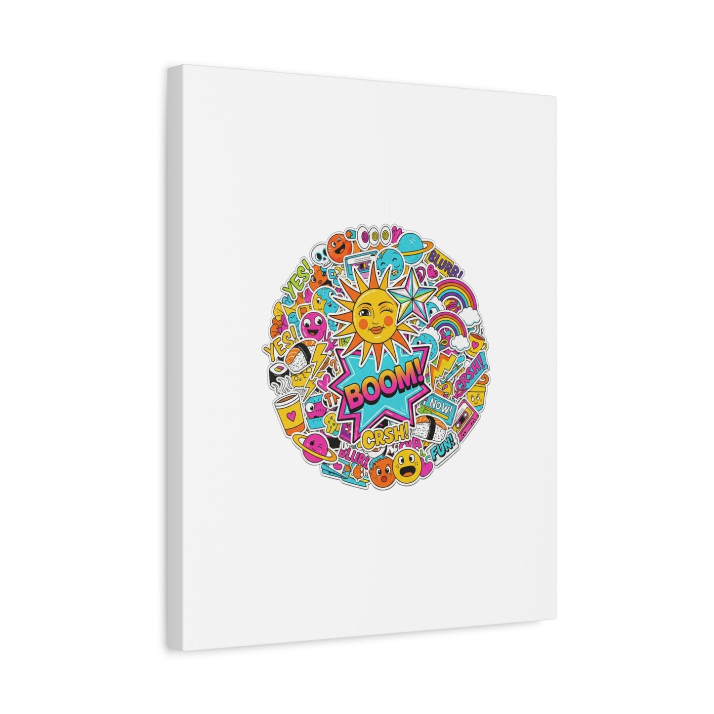 Sticker - Bomb Collage Matte Canvas, Stretched | chaotic sticker collage, graphic doodles - AKYCO