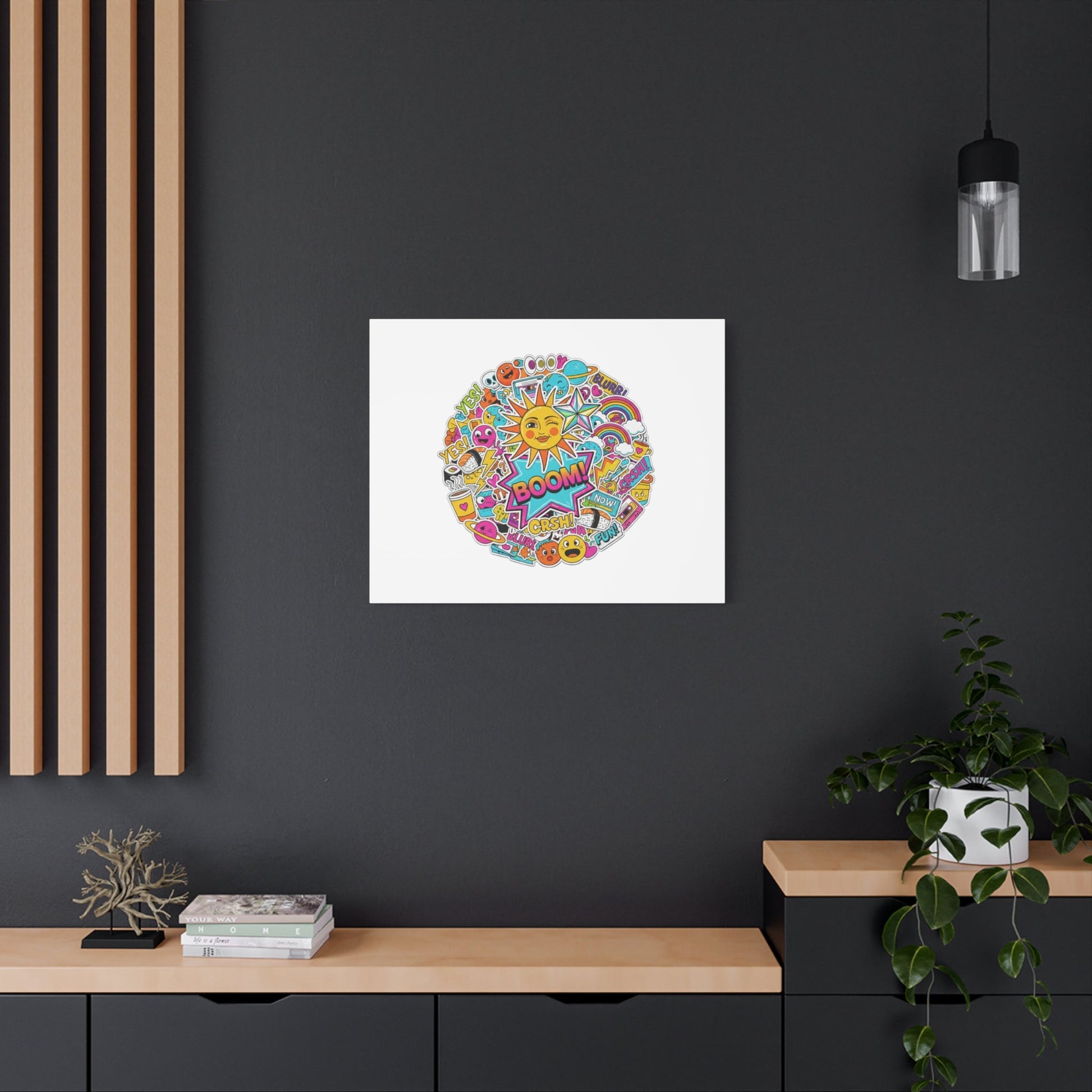 Sticker - Bomb Collage Matte Canvas, Stretched | chaotic sticker collage, graphic doodles - AKYCO