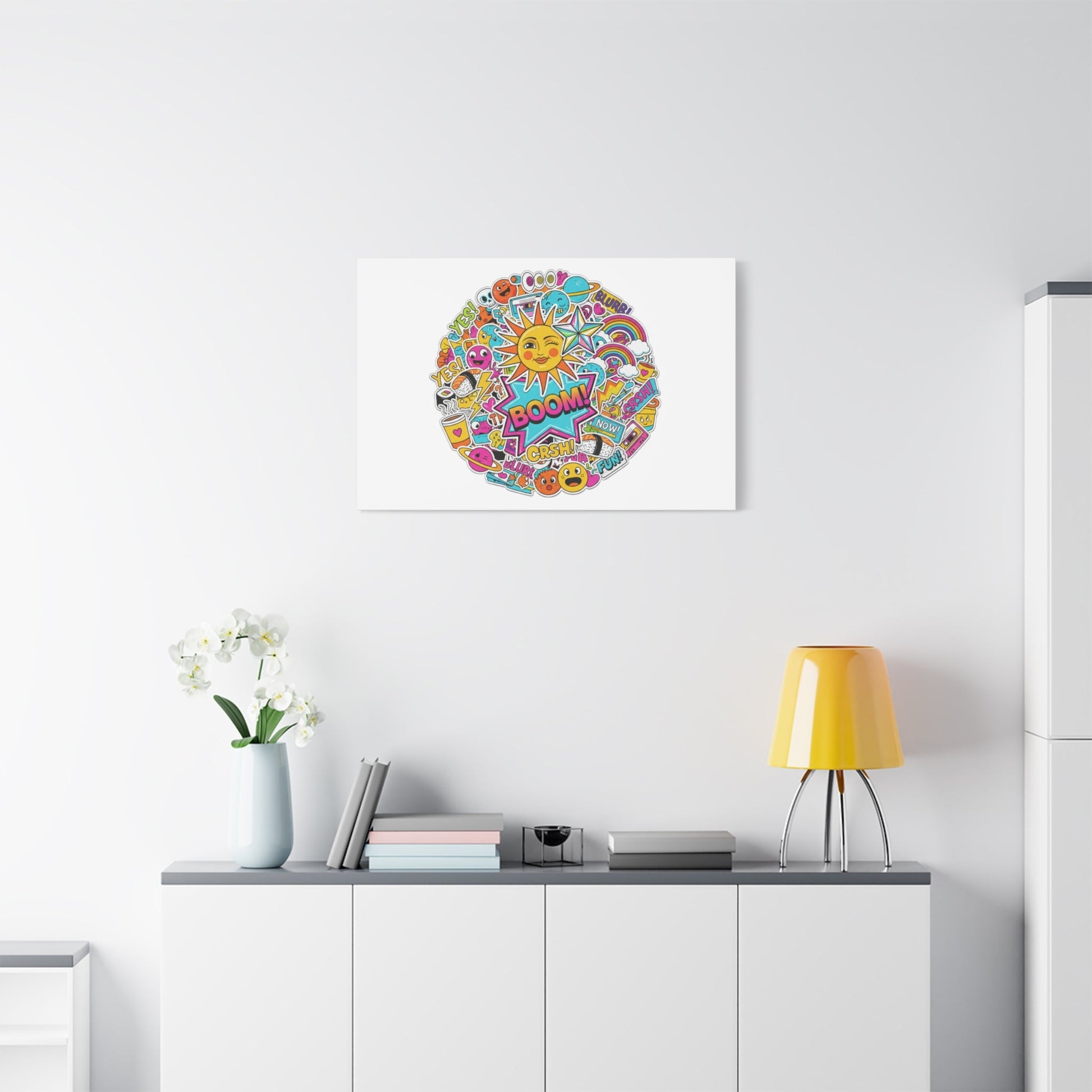 Sticker - Bomb Collage Matte Canvas, Stretched | chaotic sticker collage, graphic doodles - AKYCO
