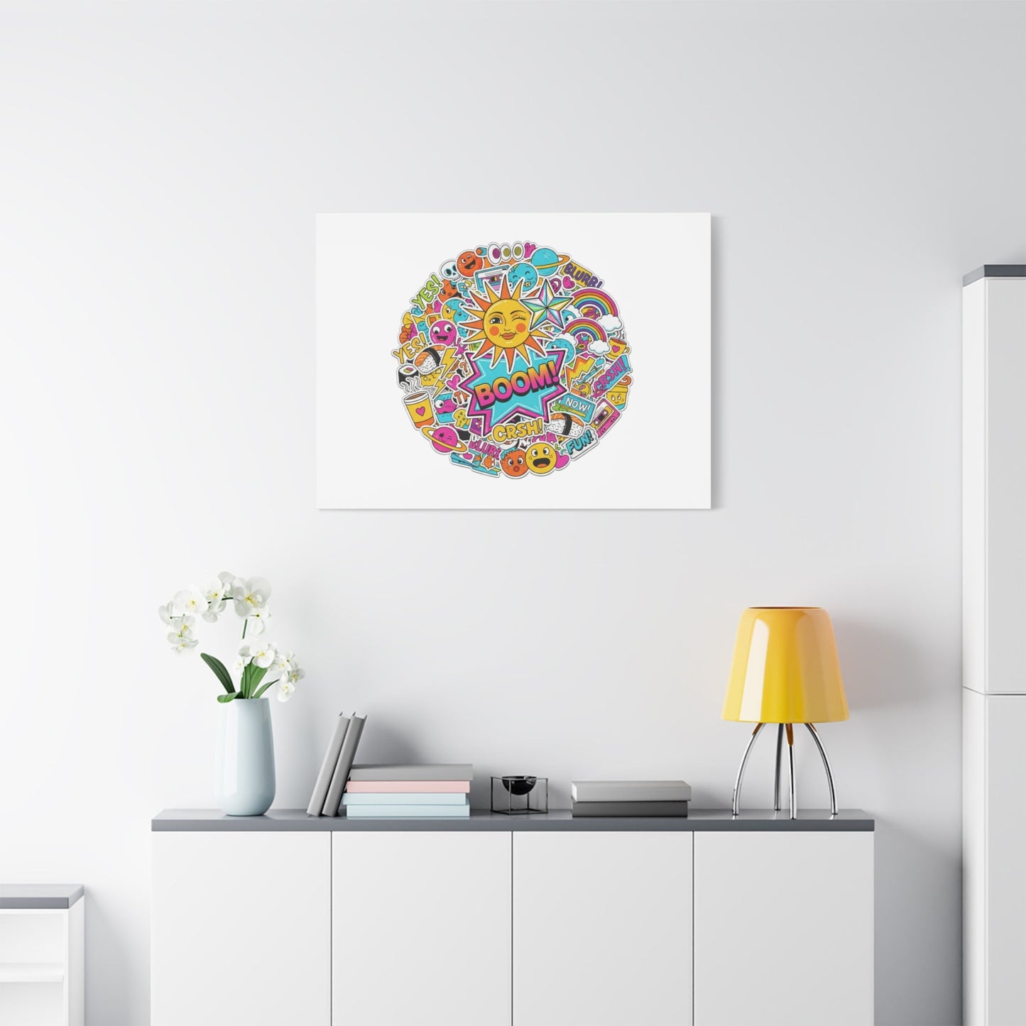 Sticker - Bomb Collage Matte Canvas, Stretched | chaotic sticker collage, graphic doodles - AKYCO