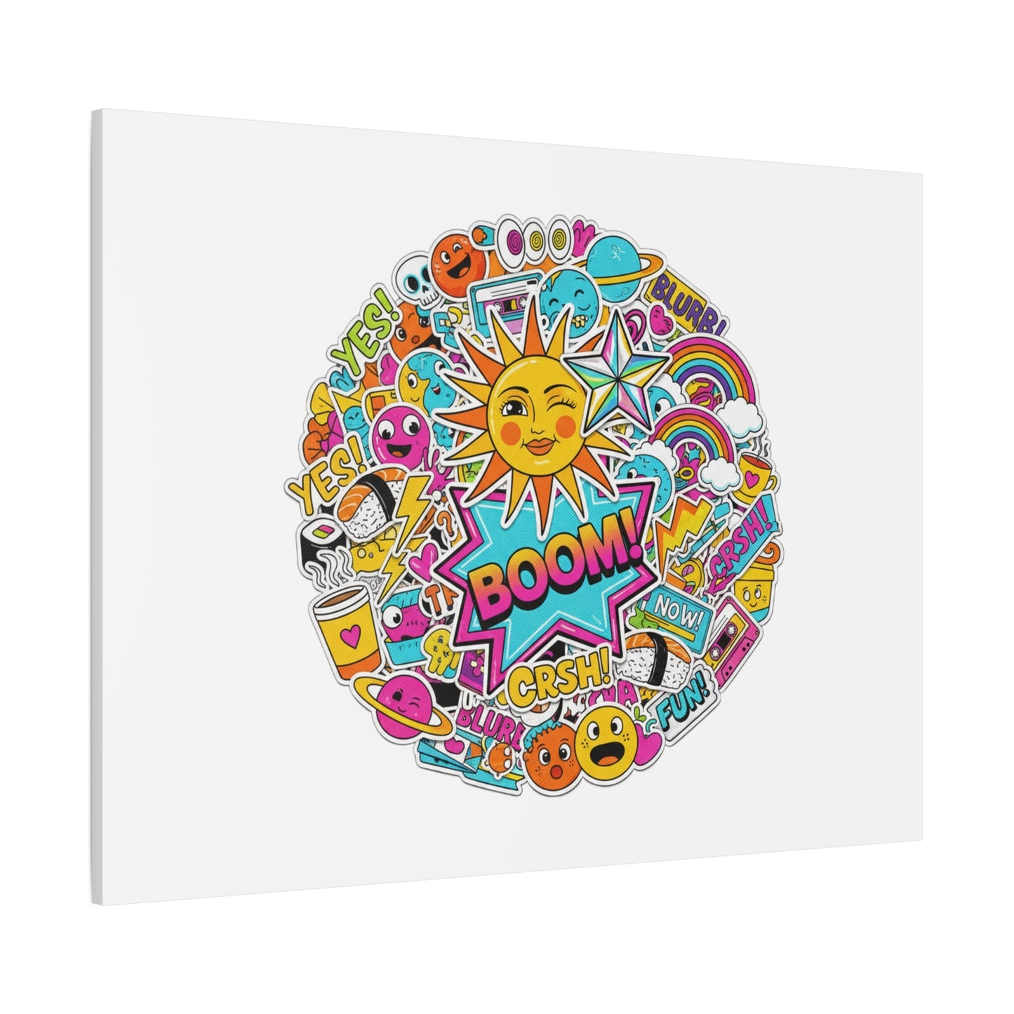 Sticker - Bomb Collage Matte Canvas, Stretched | chaotic sticker collage, graphic doodles - AKYCO