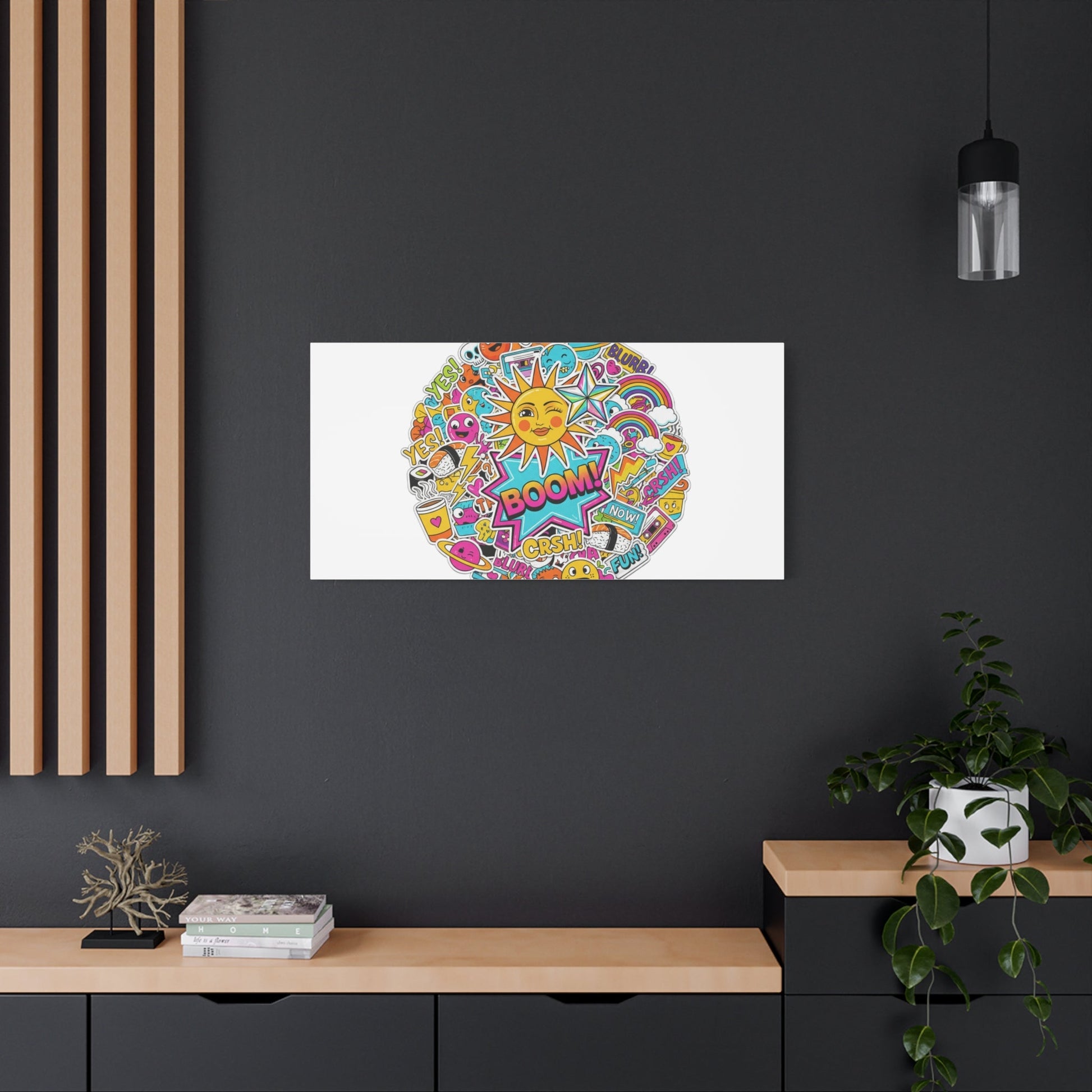 Sticker - Bomb Collage Matte Canvas, Stretched | chaotic sticker collage, graphic doodles - AKYCO
