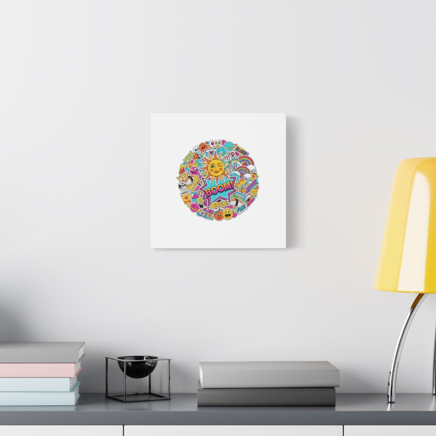 Sticker - Bomb Collage Matte Canvas, Stretched | chaotic sticker collage, graphic doodles - AKYCO