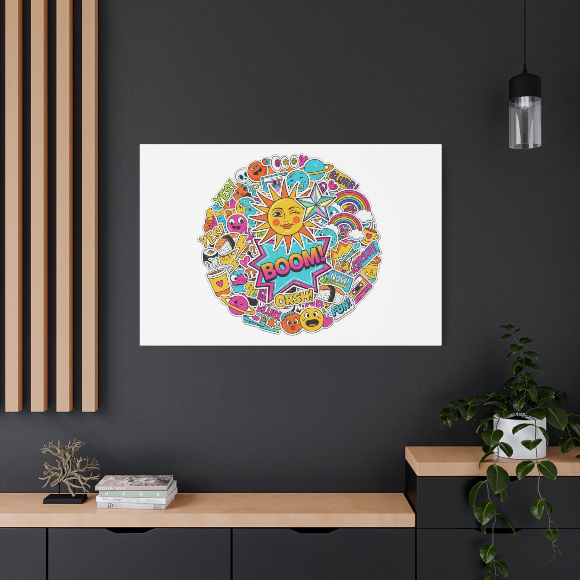 Sticker - Bomb Collage Matte Canvas, Stretched | chaotic sticker collage, graphic doodles - AKYCO