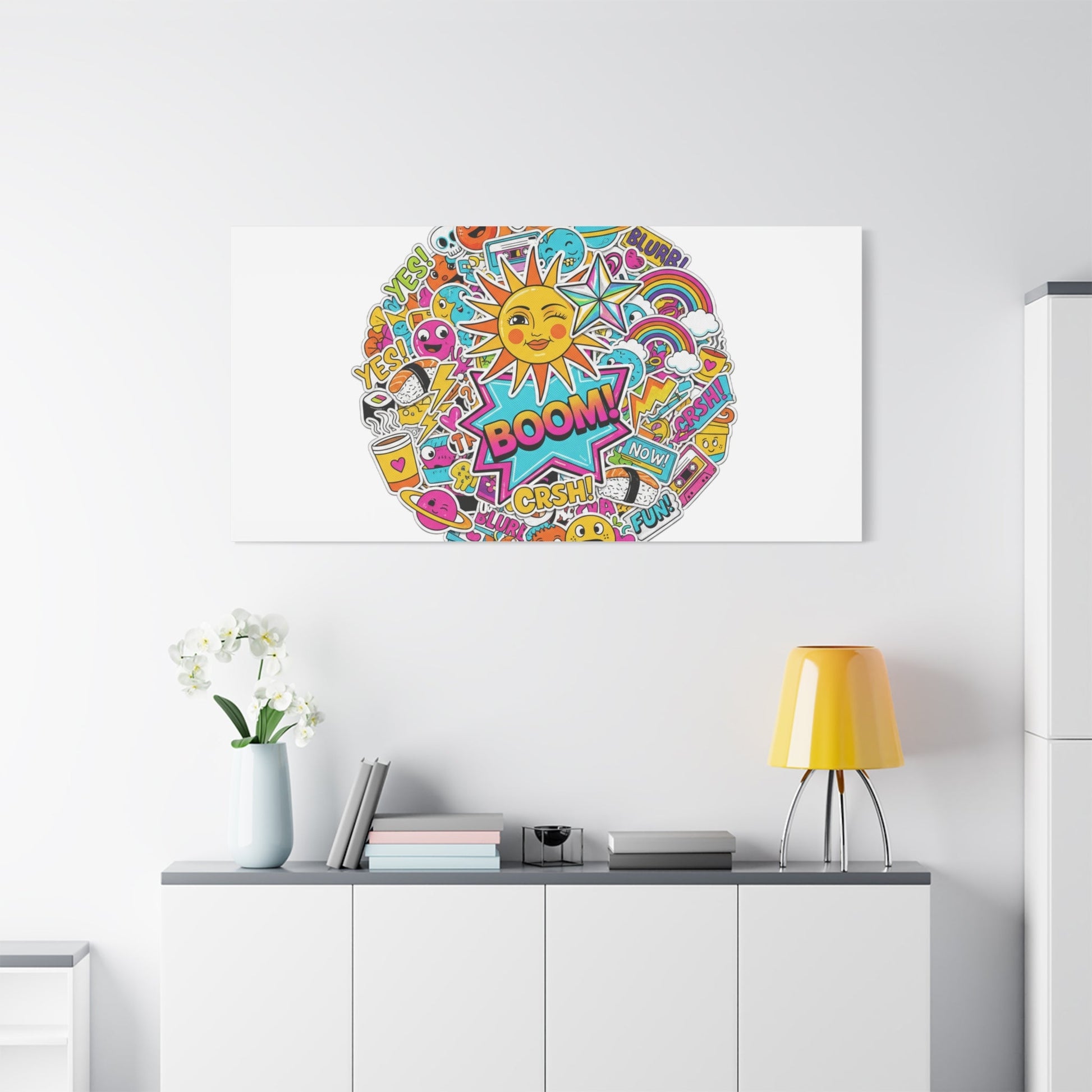 Sticker - Bomb Collage Matte Canvas, Stretched | chaotic sticker collage, graphic doodles - AKYCO