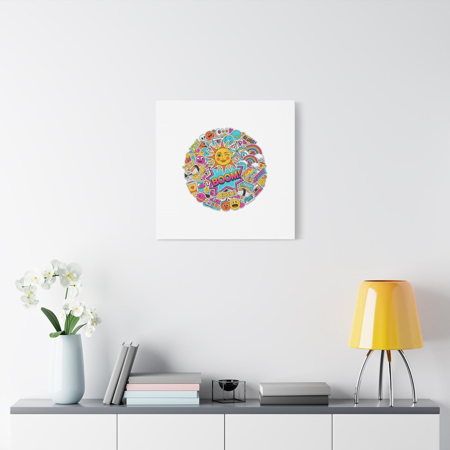 Sticker - Bomb Collage Matte Canvas, Stretched | chaotic sticker collage, graphic doodles - AKYCO