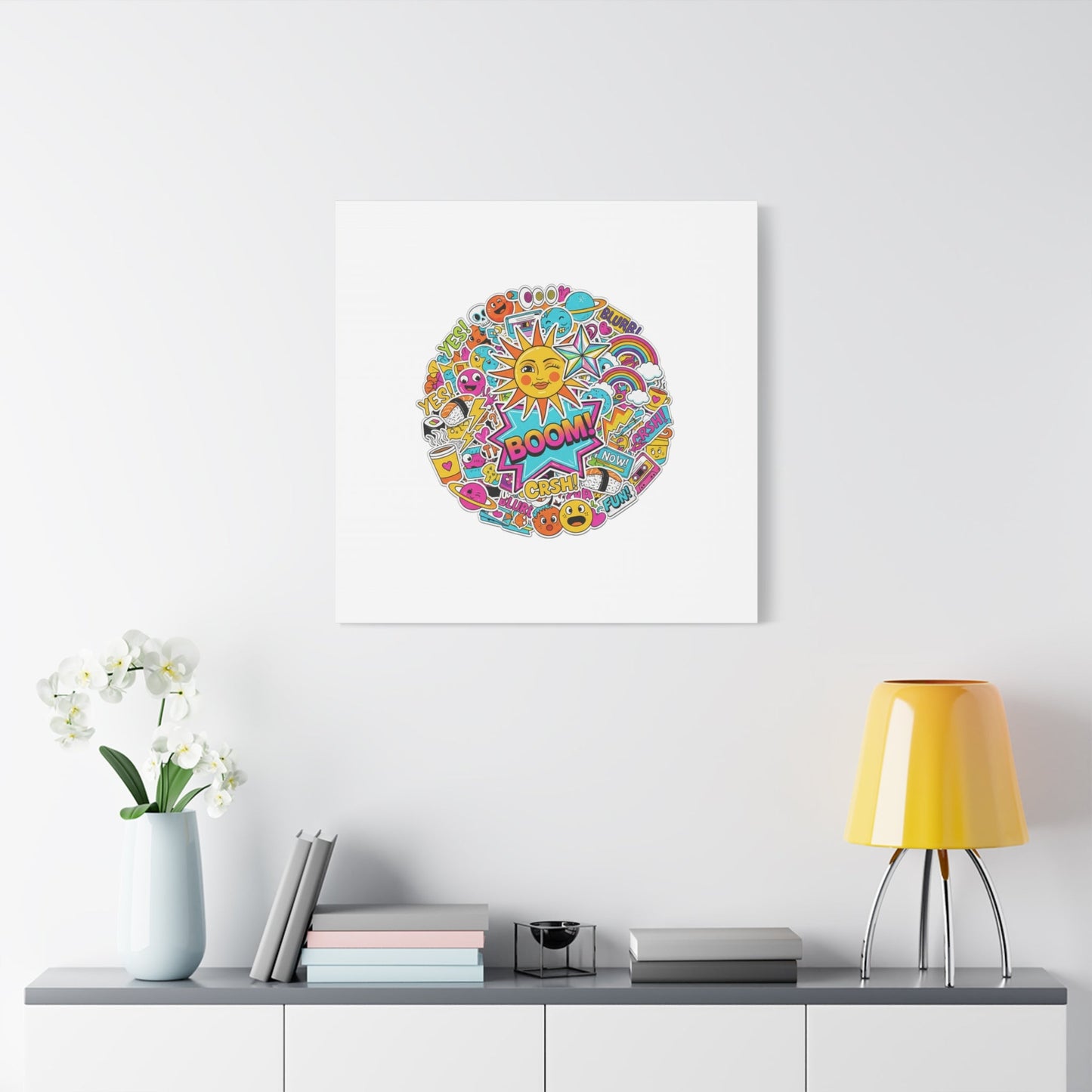 Sticker - Bomb Collage Matte Canvas, Stretched | chaotic sticker collage, graphic doodles - AKYCO