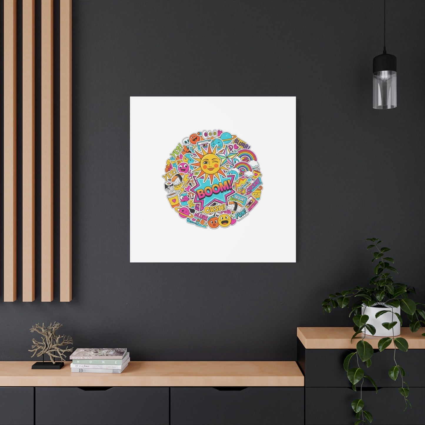 Sticker - Bomb Collage Matte Canvas, Stretched | chaotic sticker collage, graphic doodles - AKYCO