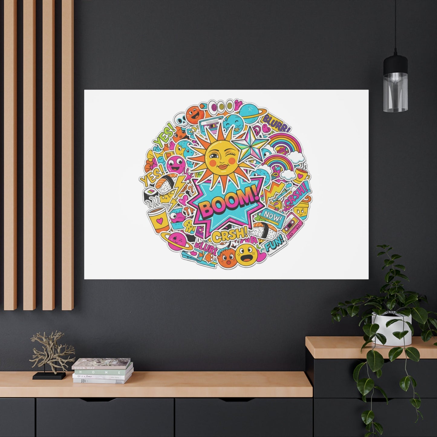 Sticker - Bomb Collage Matte Canvas, Stretched | chaotic sticker collage, graphic doodles - AKYCO