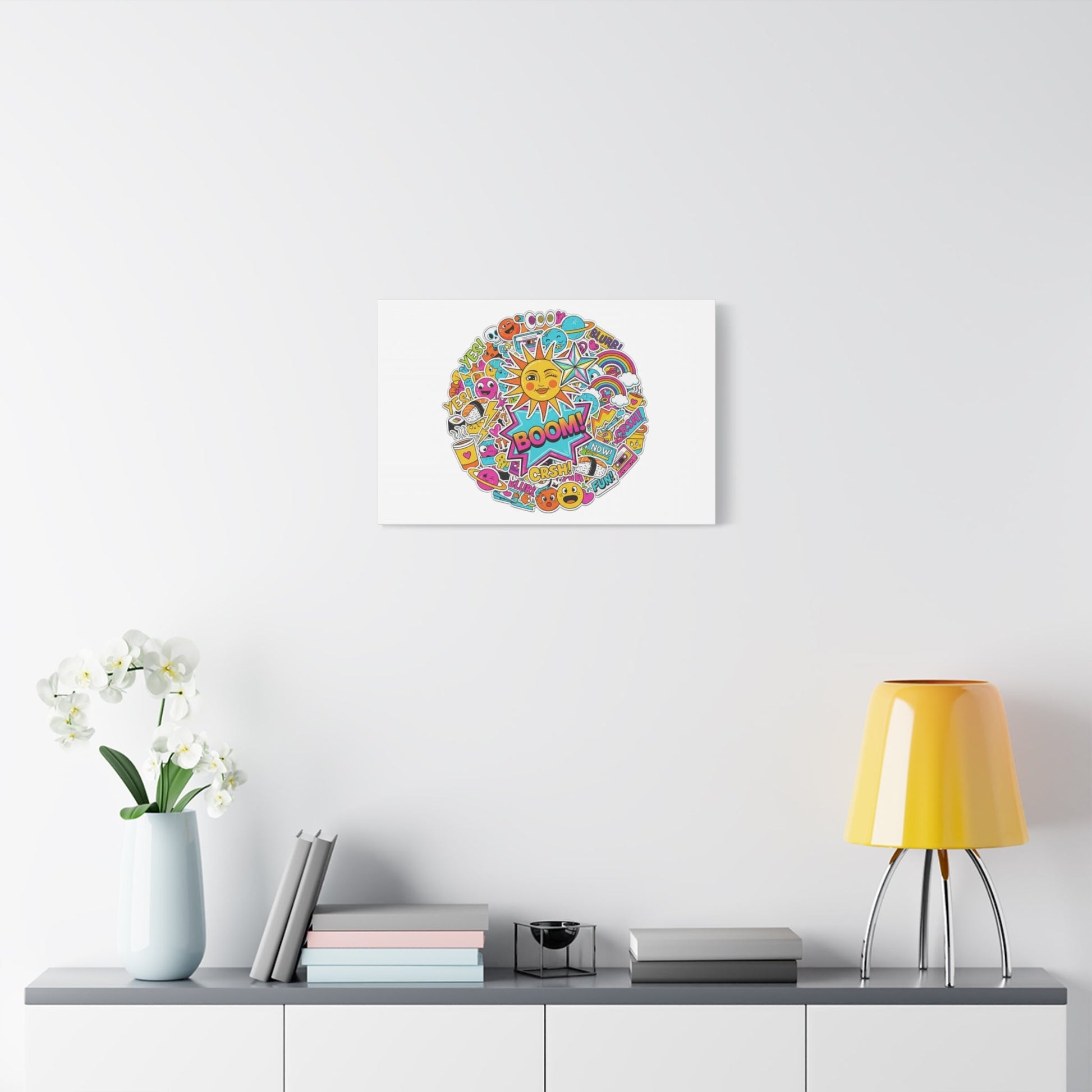 Sticker - Bomb Collage Matte Canvas, Stretched | chaotic sticker collage, graphic doodles - AKYCO
