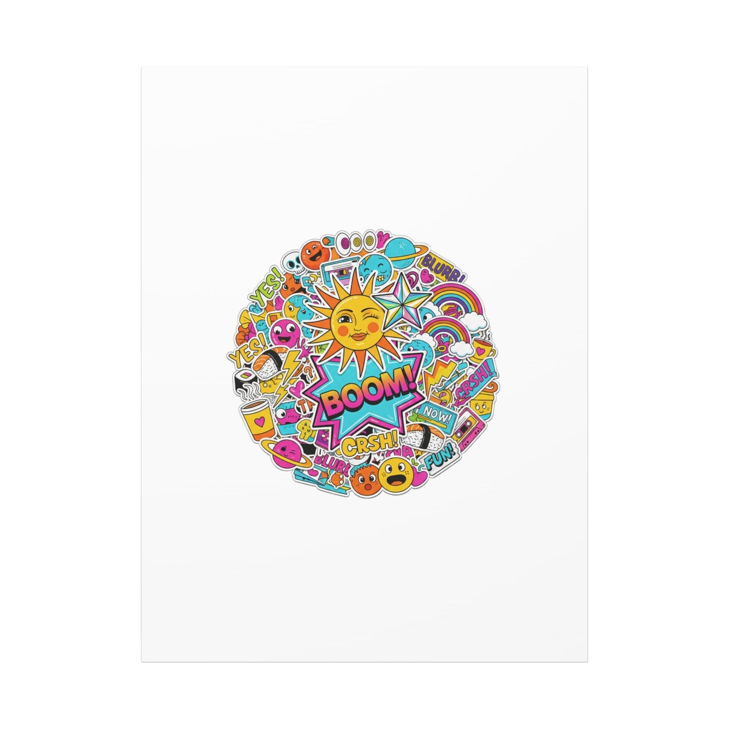 Sticker - Bomb Collage Matte Canvas, Stretched | chaotic sticker collage, graphic doodles - AKYCO