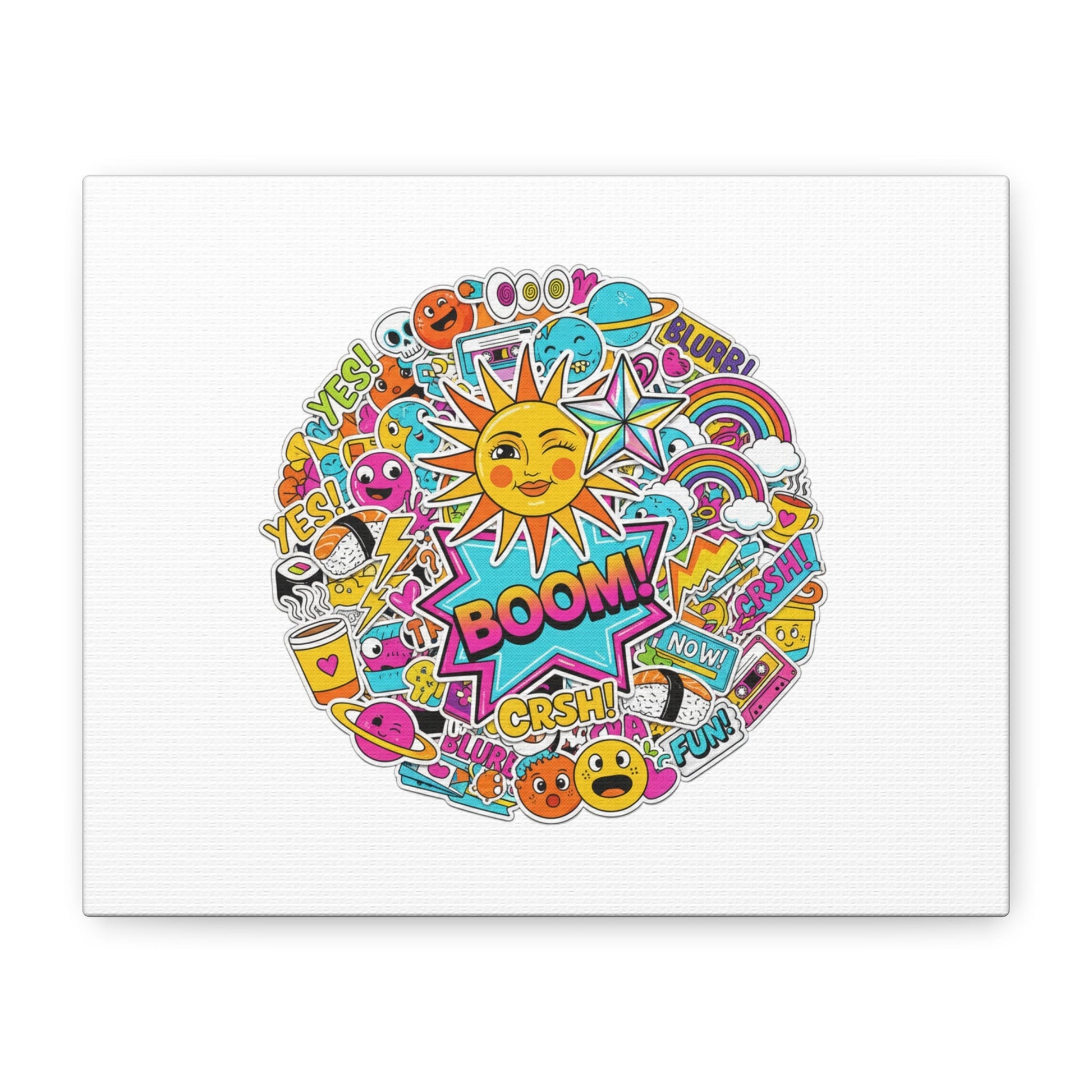 Sticker - Bomb Collage Matte Canvas, Stretched | chaotic sticker collage, graphic doodles - AKYCO