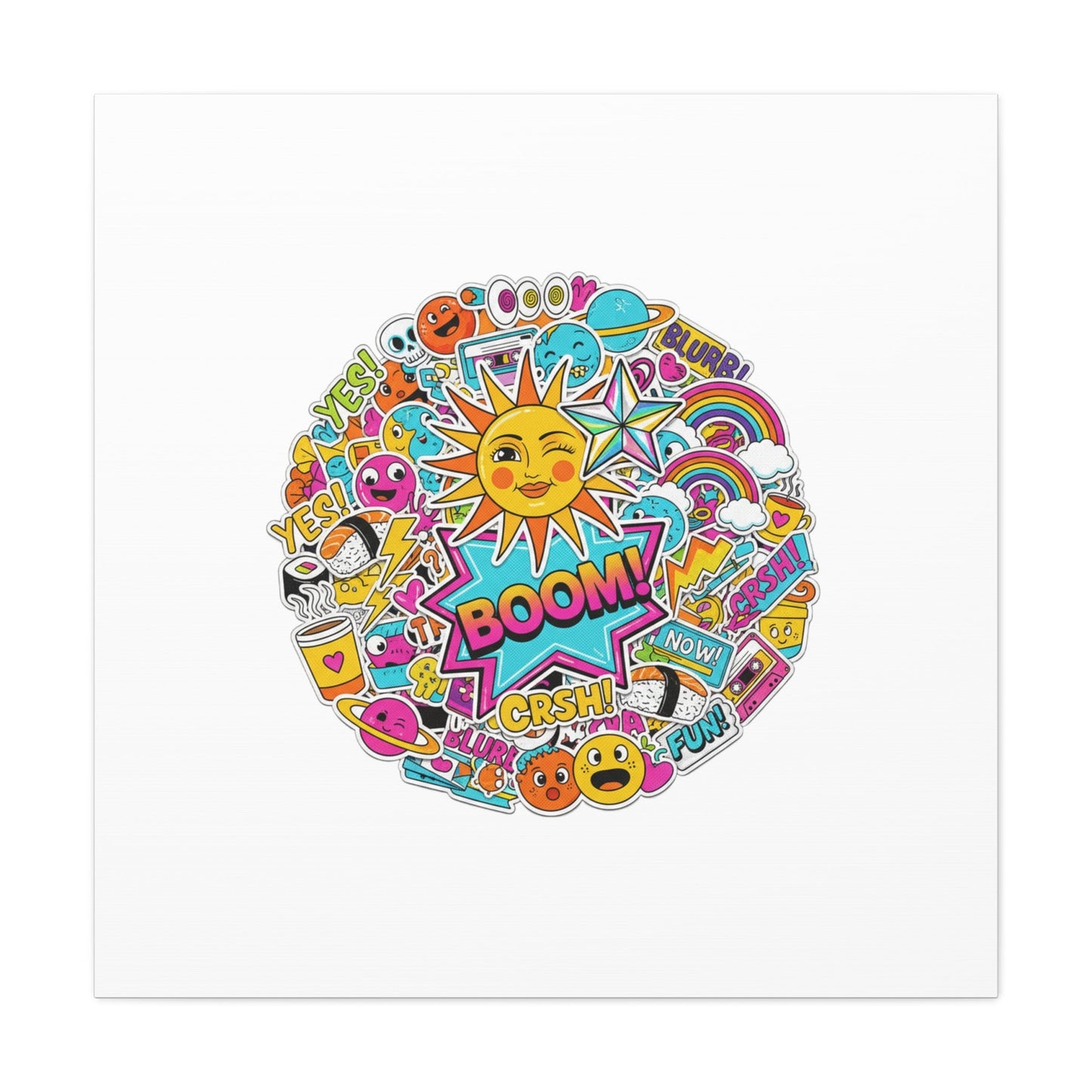 Sticker - Bomb Collage Matte Canvas, Stretched | chaotic sticker collage, graphic doodles - AKYCO