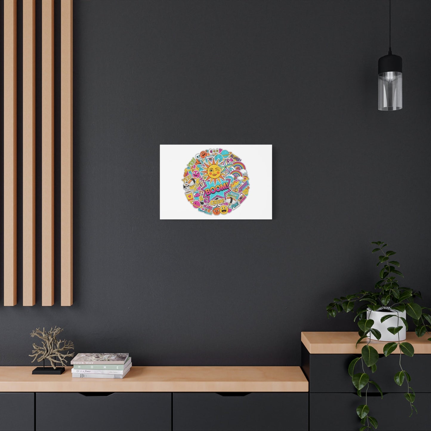 Sticker - Bomb Collage Matte Canvas, Stretched | chaotic sticker collage, graphic doodles - AKYCO