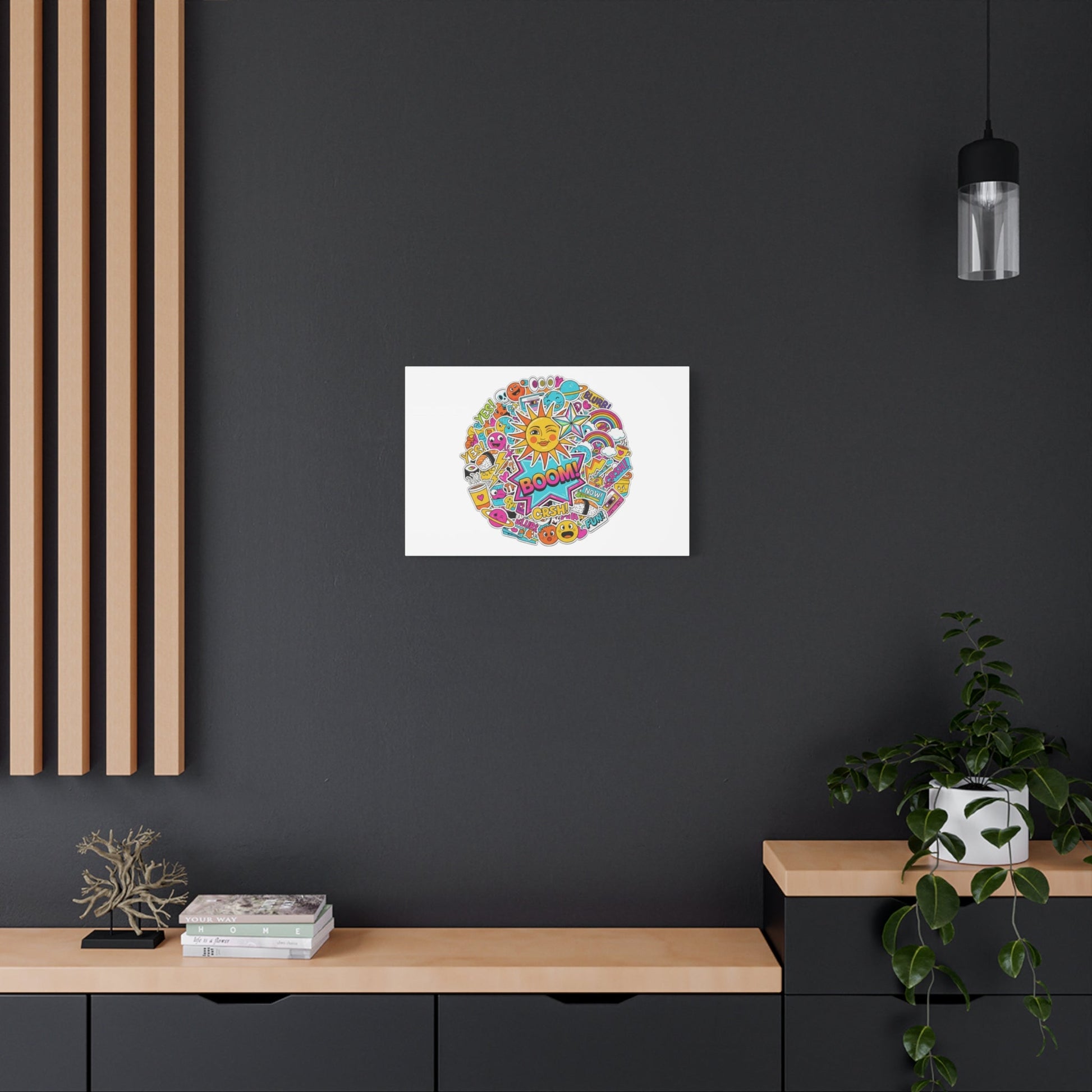 Sticker - Bomb Collage Matte Canvas, Stretched | chaotic sticker collage, graphic doodles - AKYCO