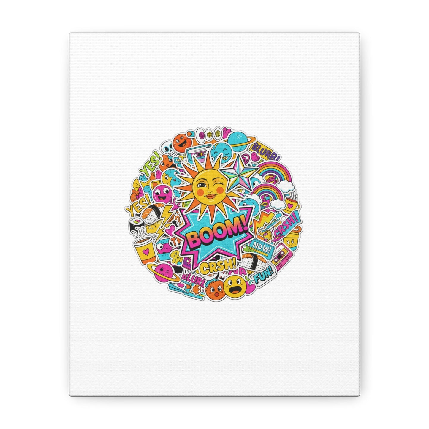 Sticker - Bomb Collage Matte Canvas, Stretched | chaotic sticker collage, graphic doodles - AKYCO