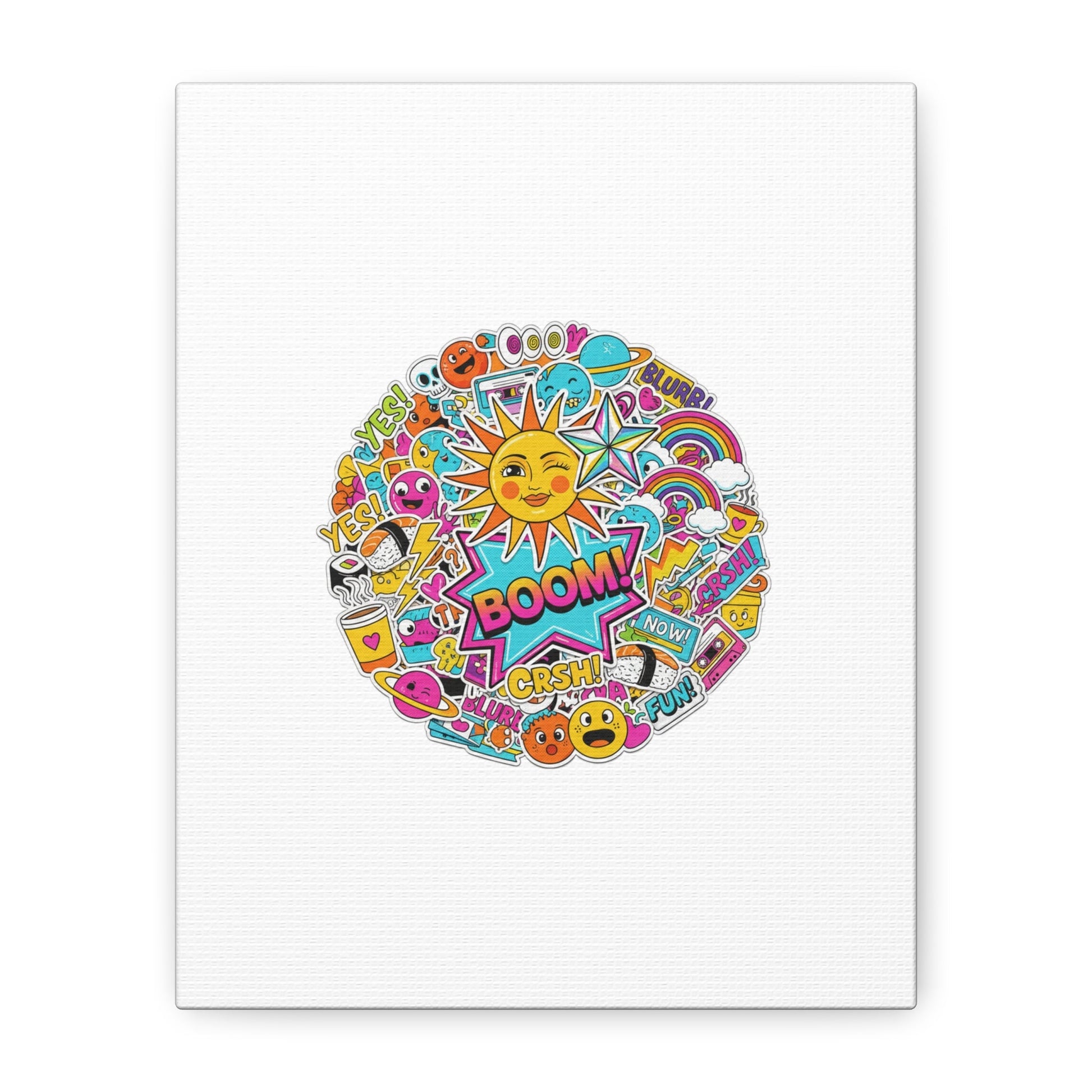 Sticker - Bomb Collage Matte Canvas, Stretched | chaotic sticker collage, graphic doodles - AKYCO