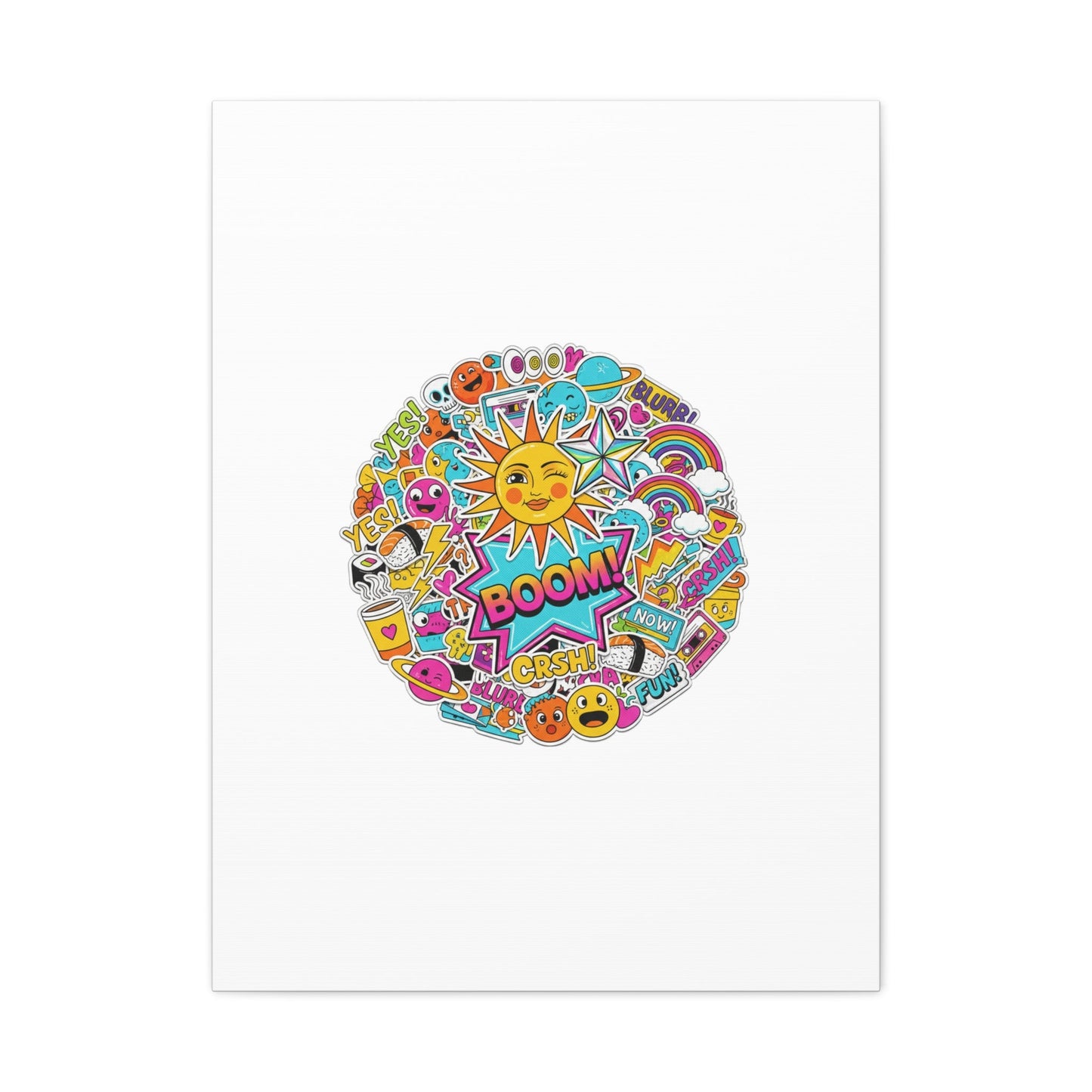 Sticker - Bomb Collage Matte Canvas, Stretched | chaotic sticker collage, graphic doodles - AKYCO