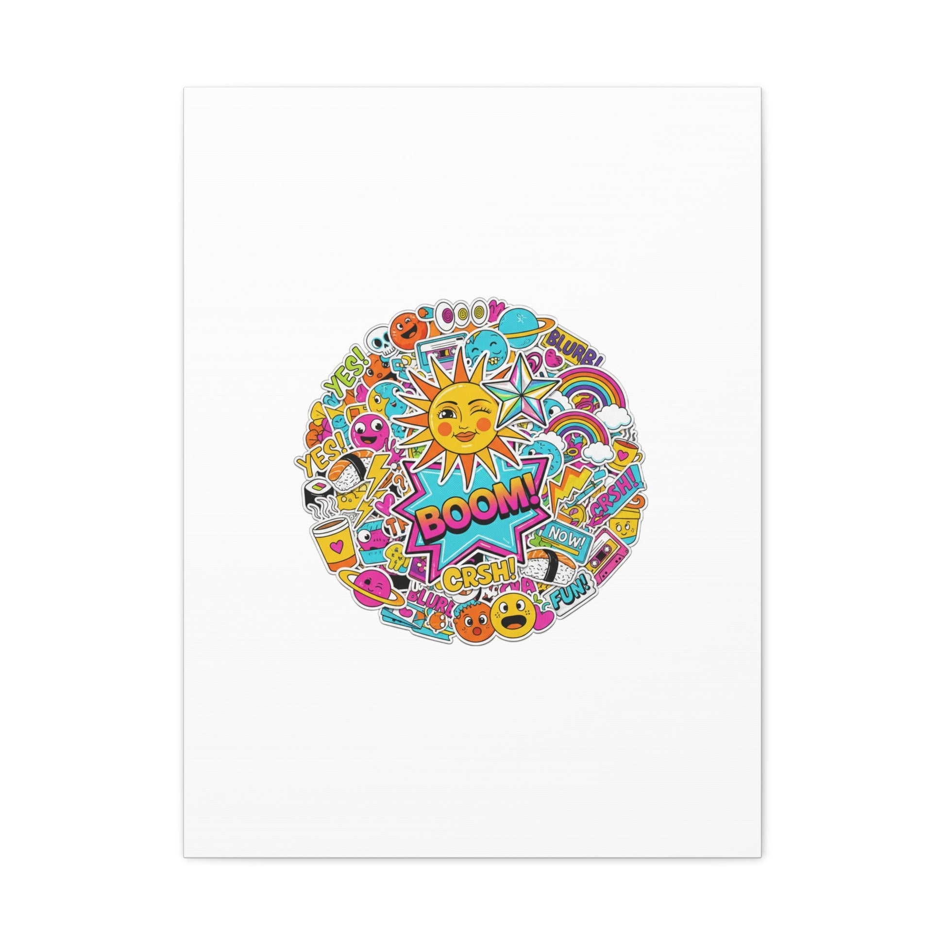 Sticker - Bomb Collage Matte Canvas, Stretched | chaotic sticker collage, graphic doodles - AKYCO
