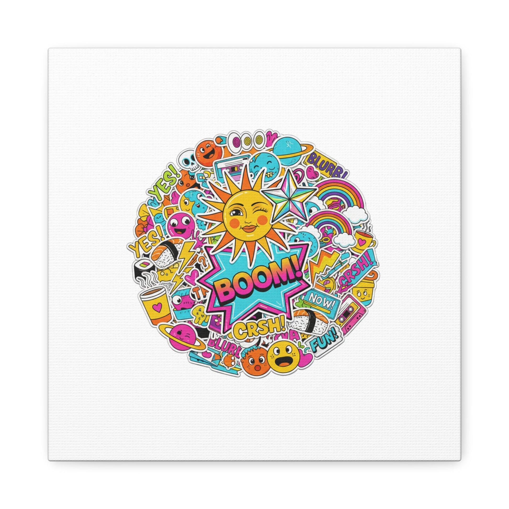 Sticker - Bomb Collage Matte Canvas, Stretched | chaotic sticker collage, graphic doodles - AKYCO