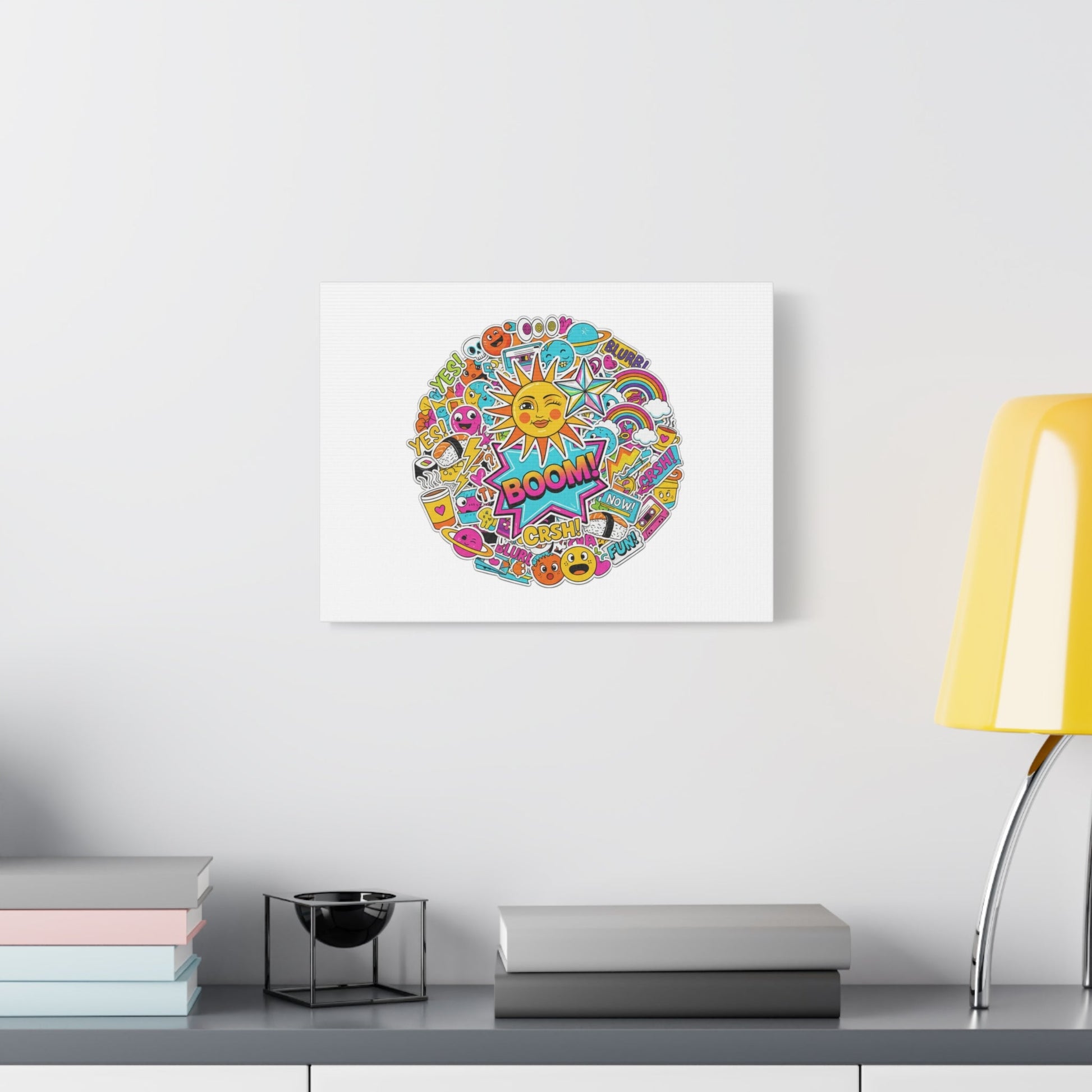 Sticker - Bomb Collage Matte Canvas, Stretched | chaotic sticker collage, graphic doodles - AKYCO