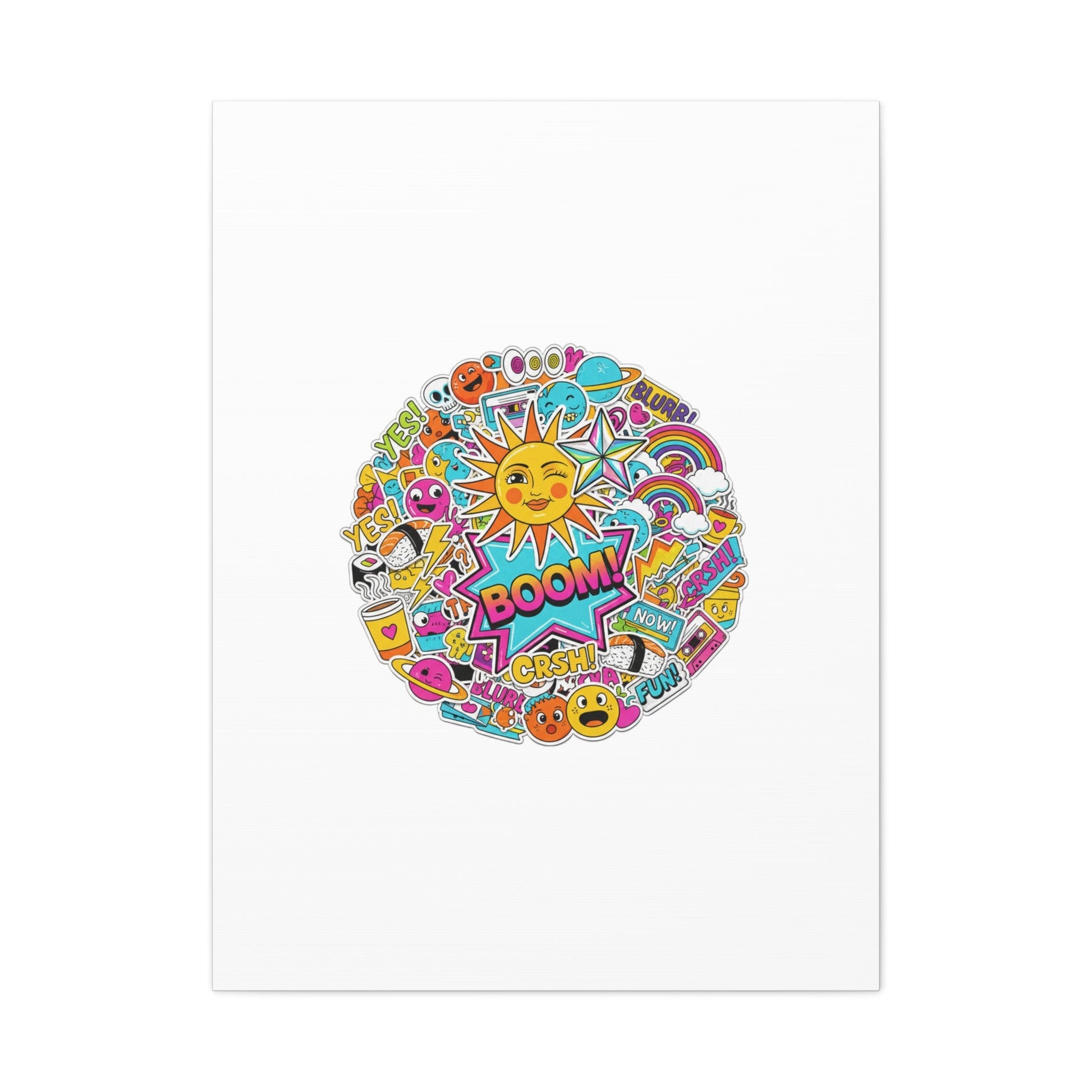 Sticker - Bomb Collage Matte Canvas, Stretched | chaotic sticker collage, graphic doodles - AKYCO