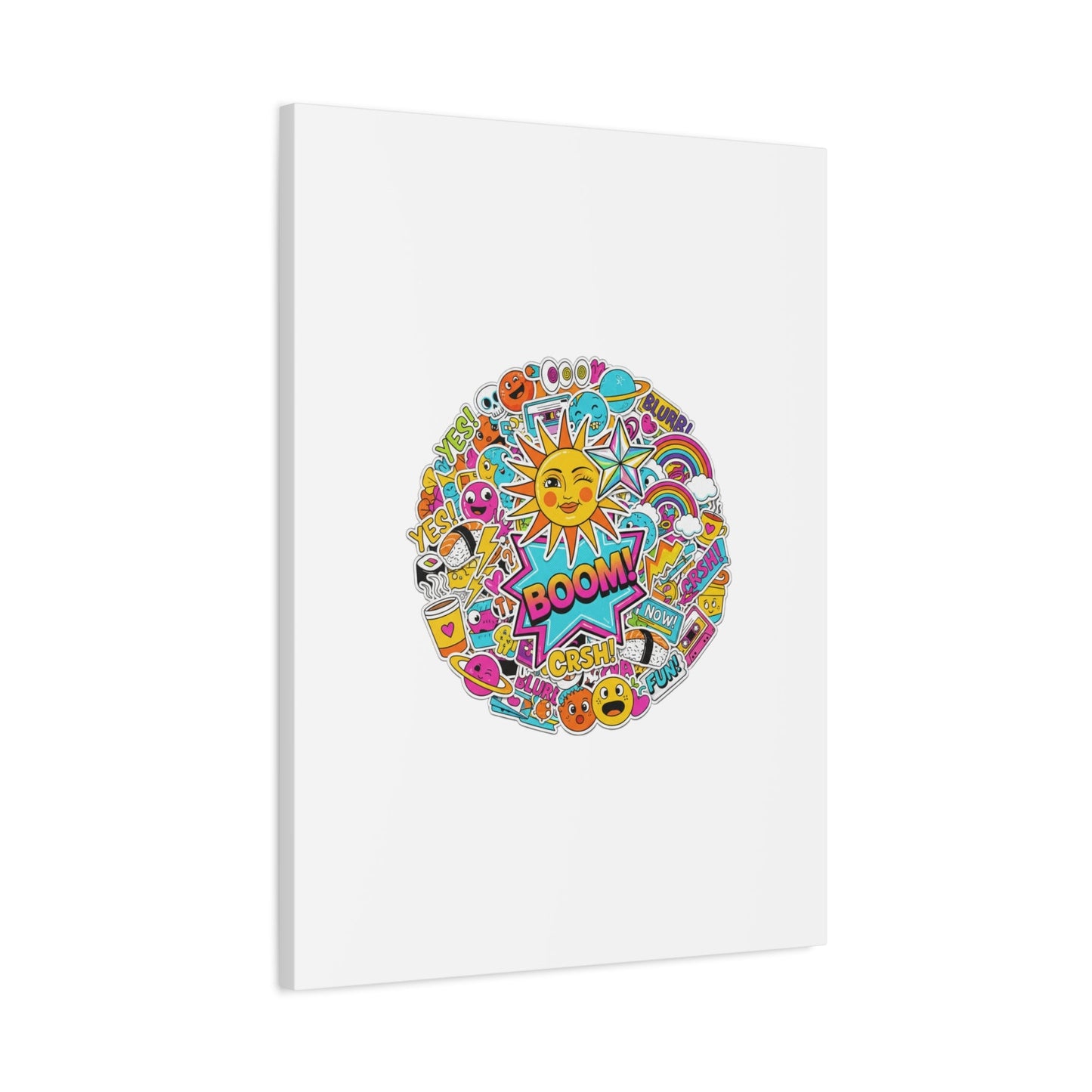 Sticker - Bomb Collage Matte Canvas, Stretched | chaotic sticker collage, graphic doodles - AKYCO