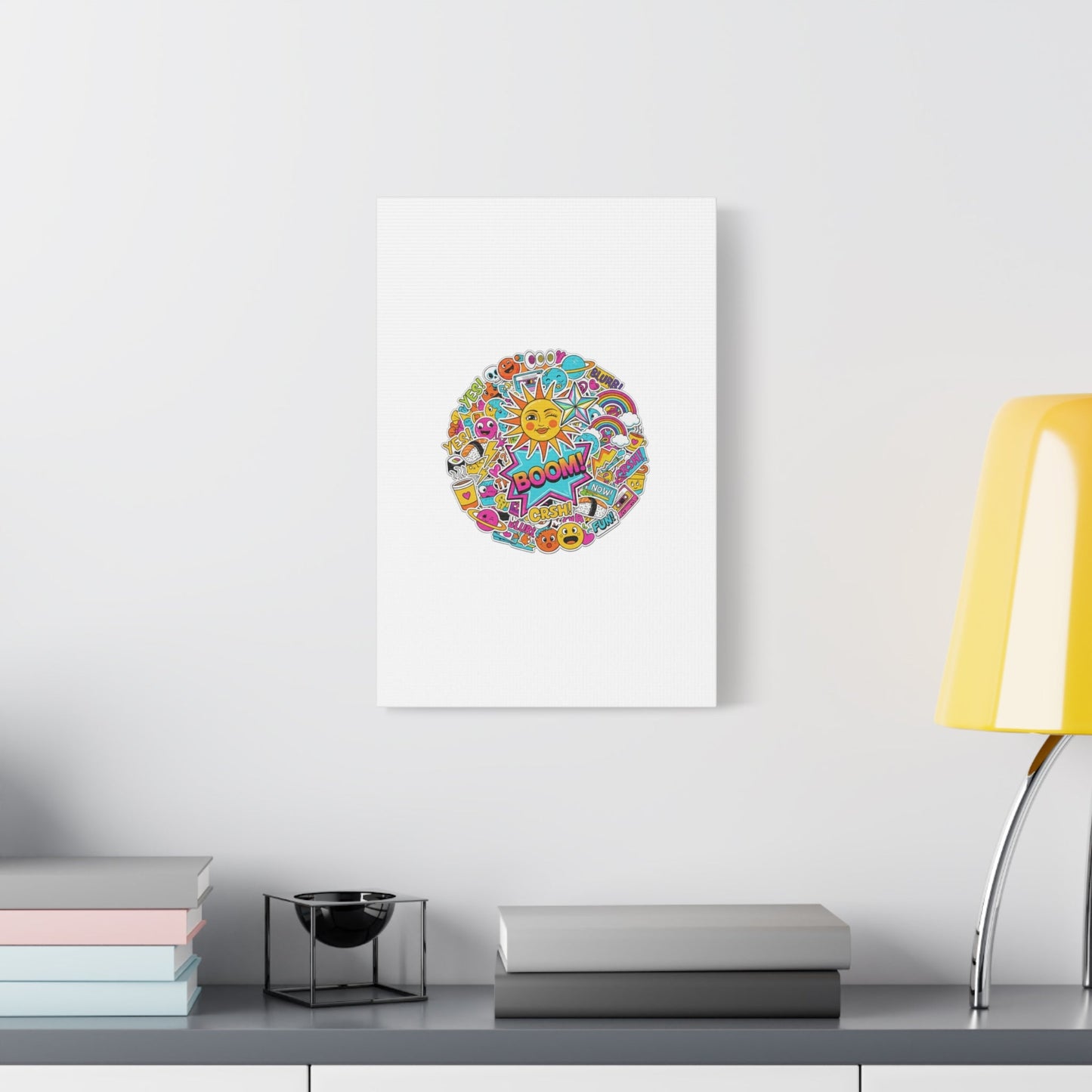 Sticker - Bomb Collage Matte Canvas, Stretched | chaotic sticker collage, graphic doodles - AKYCO