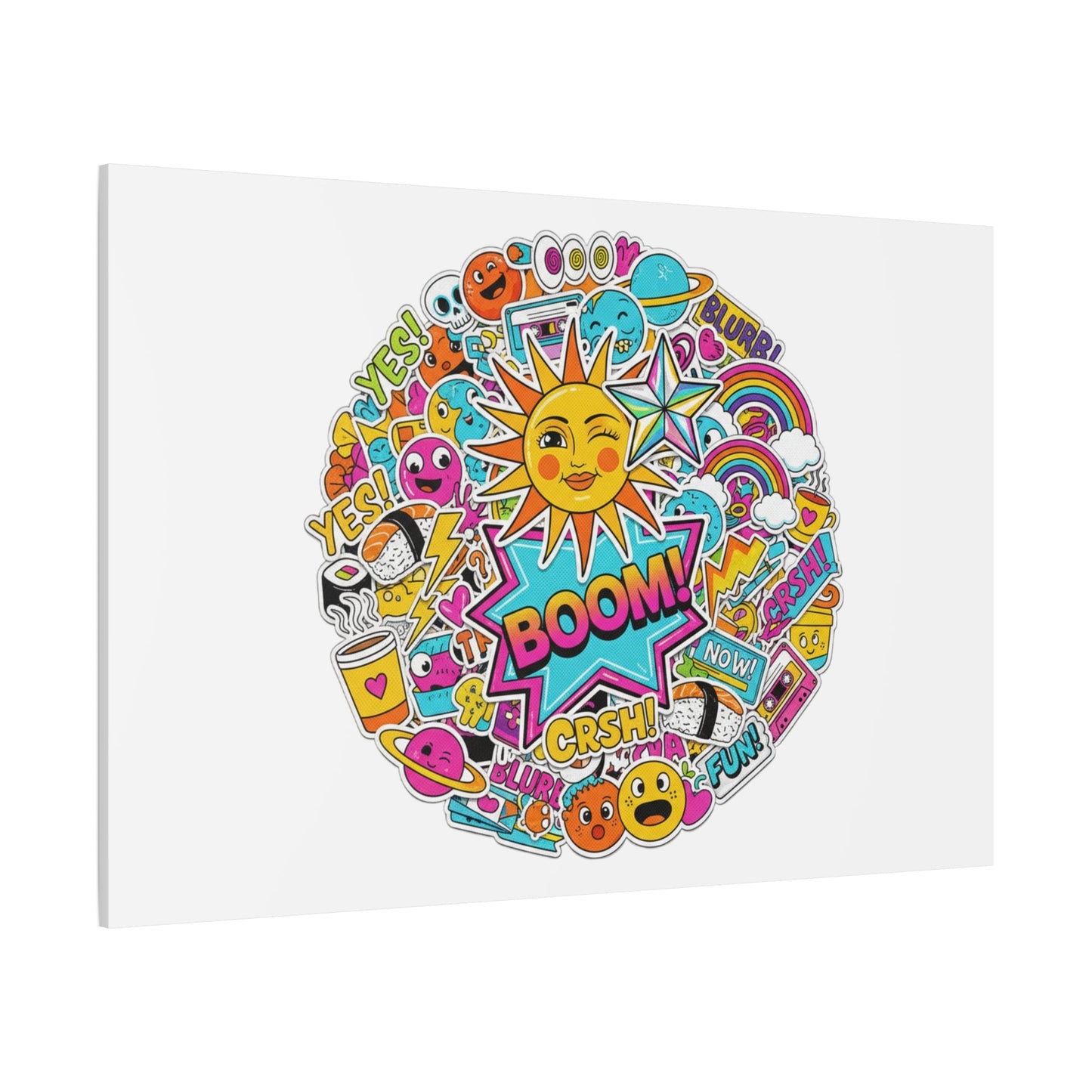 Sticker - Bomb Collage Matte Canvas, Stretched | chaotic sticker collage, graphic doodles - AKYCO