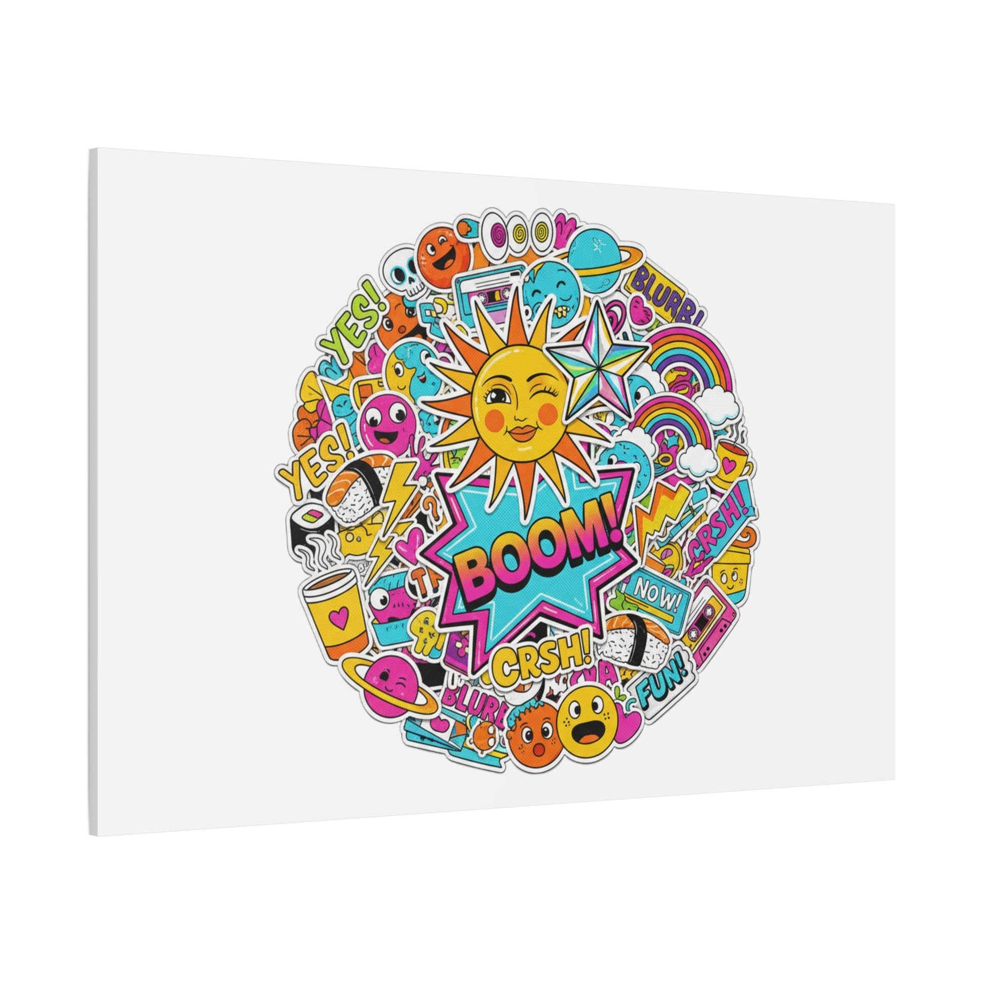 Sticker - Bomb Collage Matte Canvas, Stretched | chaotic sticker collage, graphic doodles - AKYCO