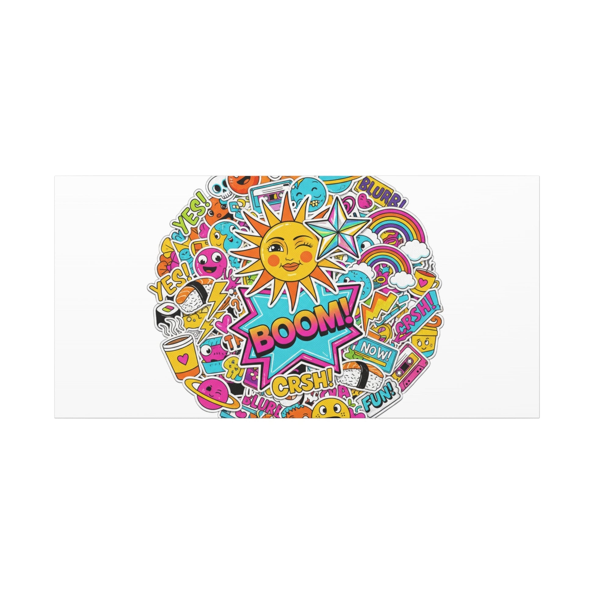 Sticker - Bomb Collage Matte Canvas, Stretched | chaotic sticker collage, graphic doodles - AKYCO