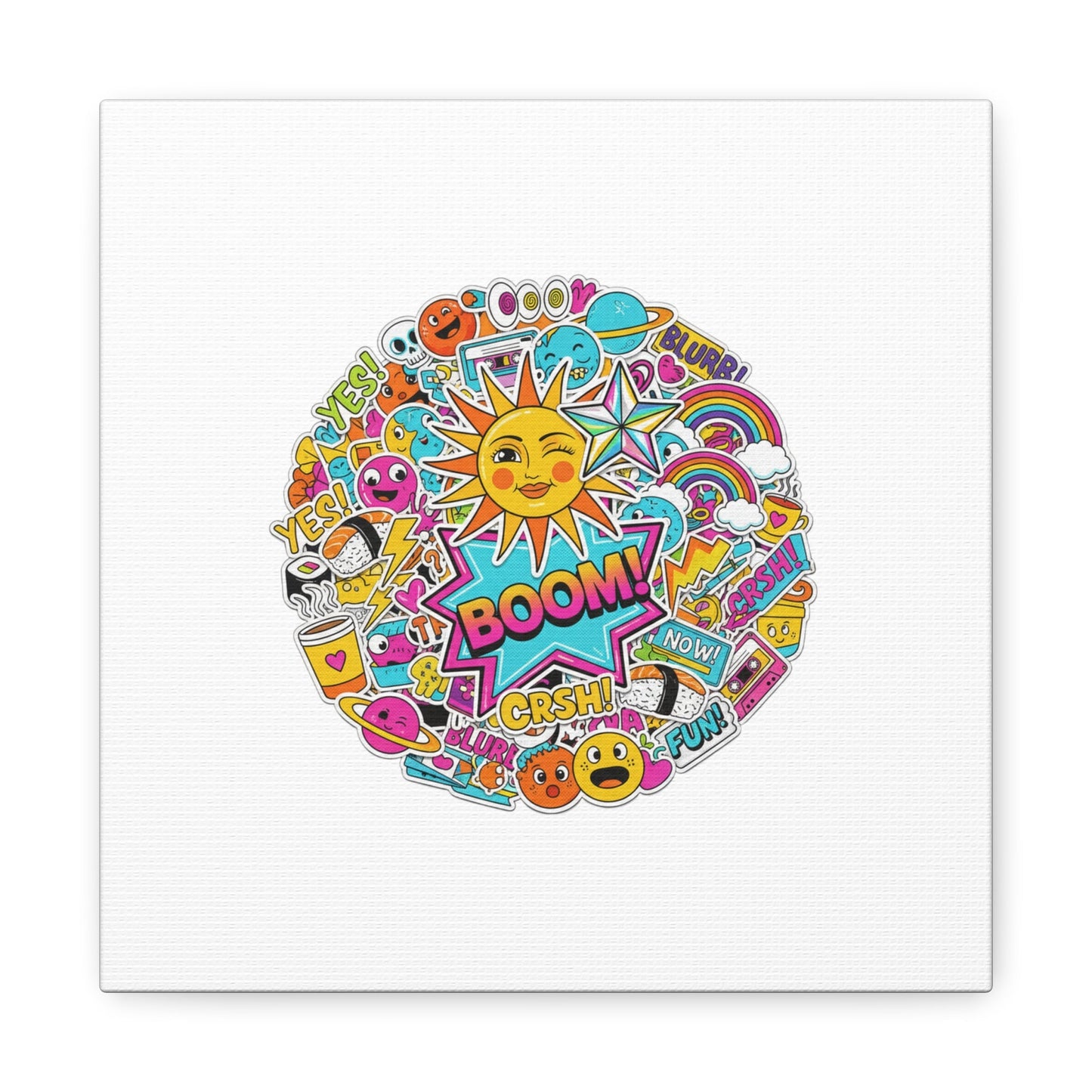Sticker - Bomb Collage Matte Canvas, Stretched | chaotic sticker collage, graphic doodles - AKYCO