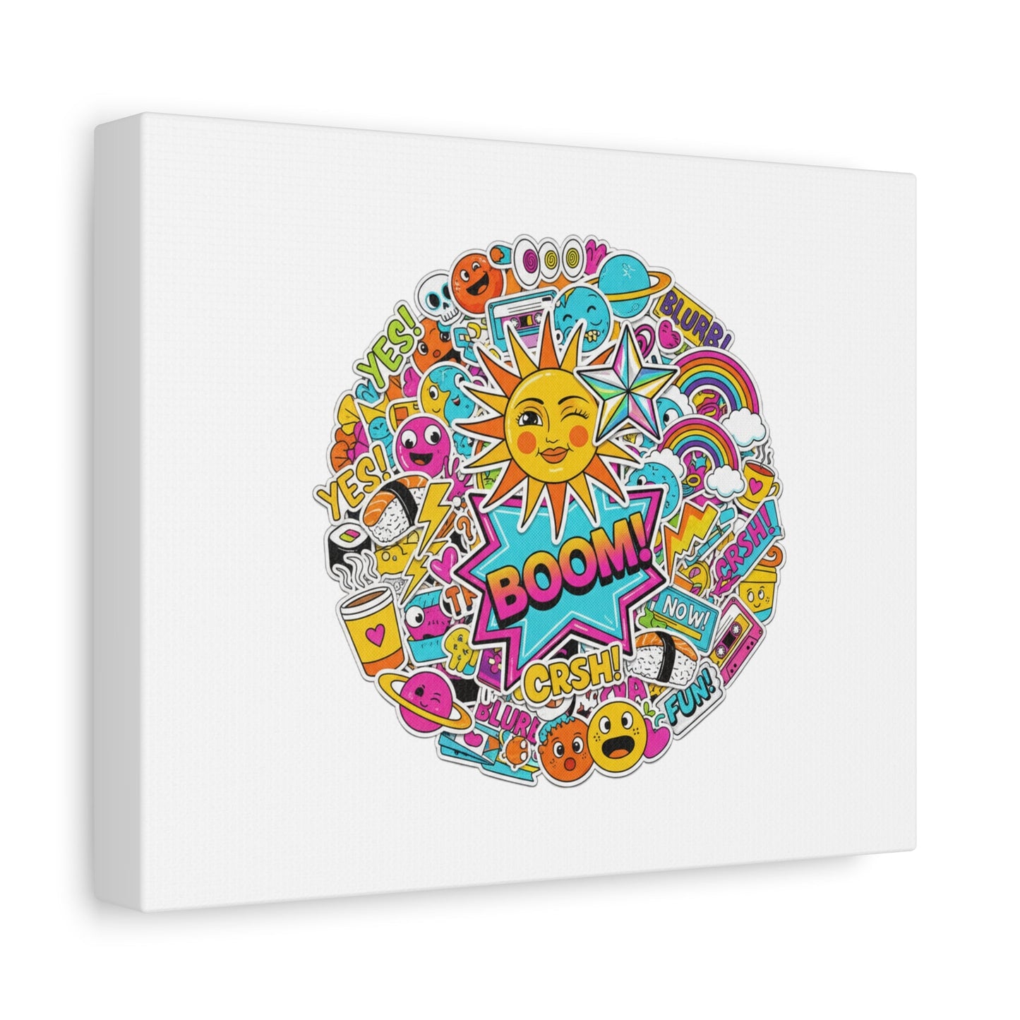 Sticker - Bomb Collage Matte Canvas, Stretched | chaotic sticker collage, graphic doodles - AKYCO