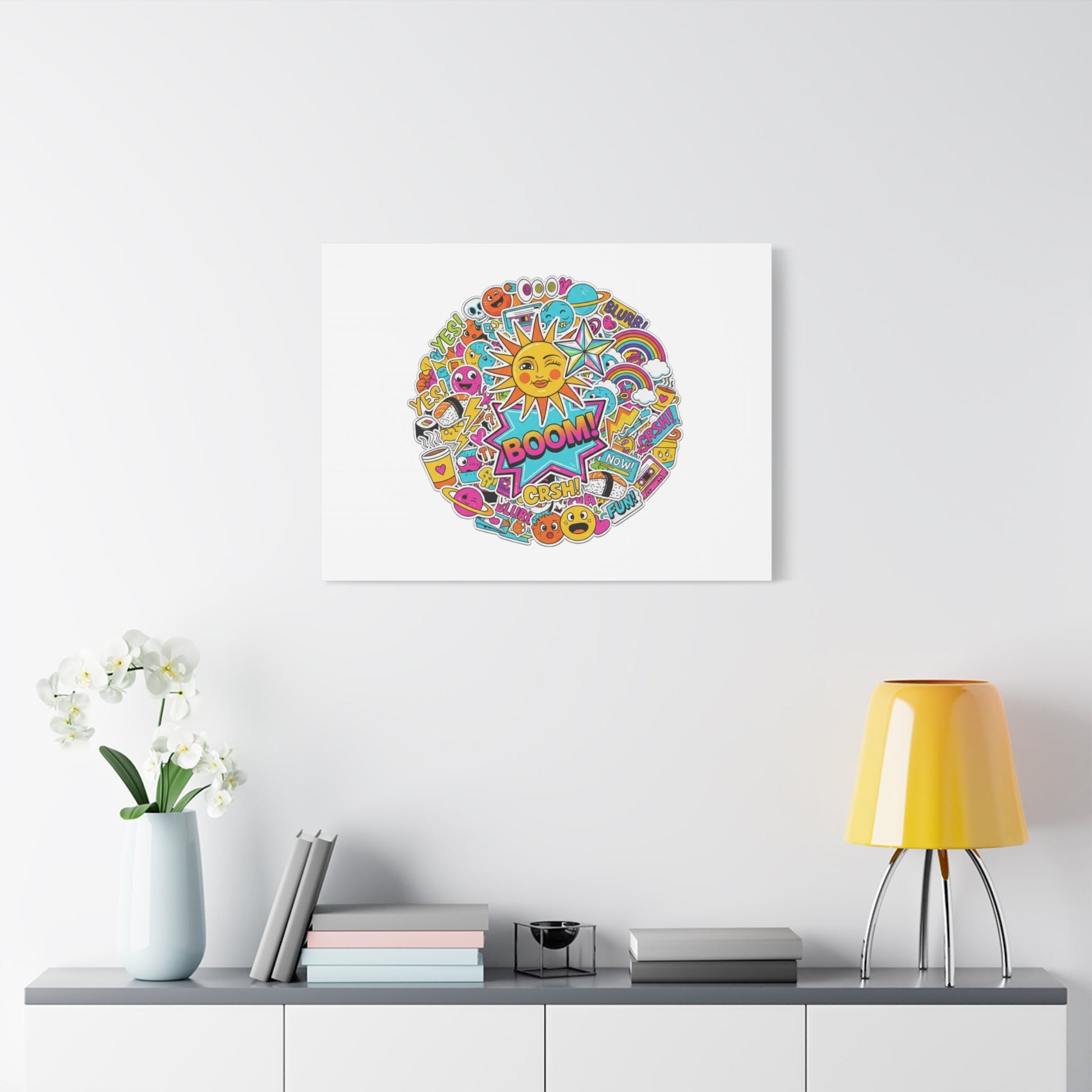 Sticker - Bomb Collage Matte Canvas, Stretched | chaotic sticker collage, graphic doodles - AKYCO