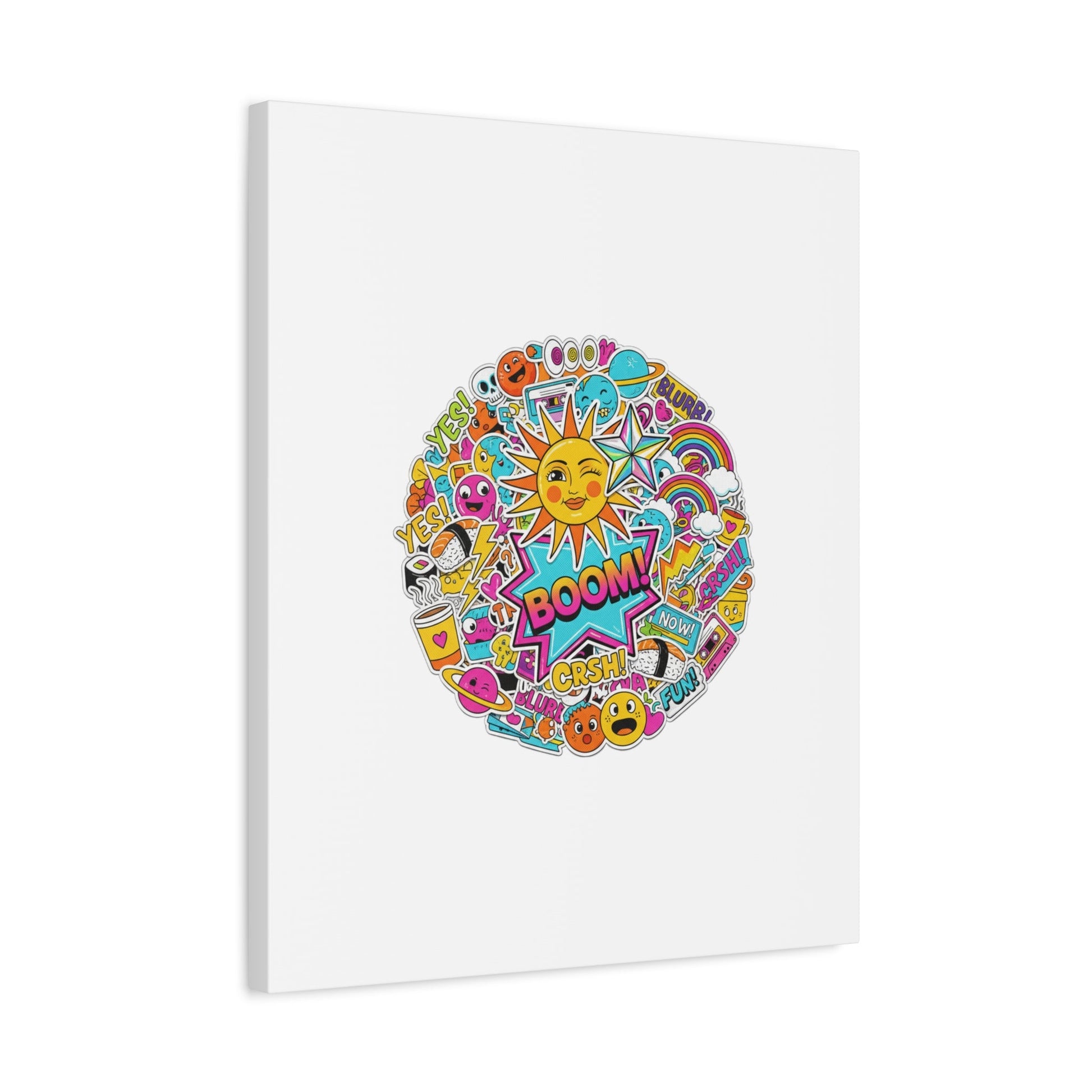 Sticker - Bomb Collage Matte Canvas, Stretched | chaotic sticker collage, graphic doodles - AKYCO