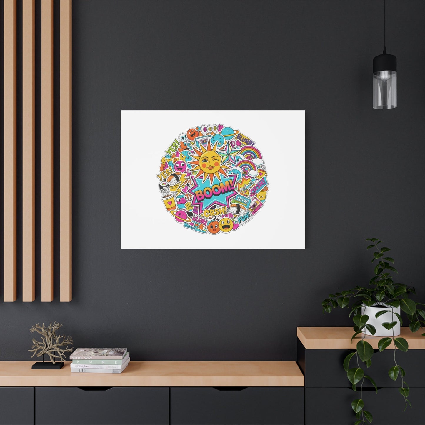 Sticker - Bomb Collage Matte Canvas, Stretched | chaotic sticker collage, graphic doodles - AKYCO