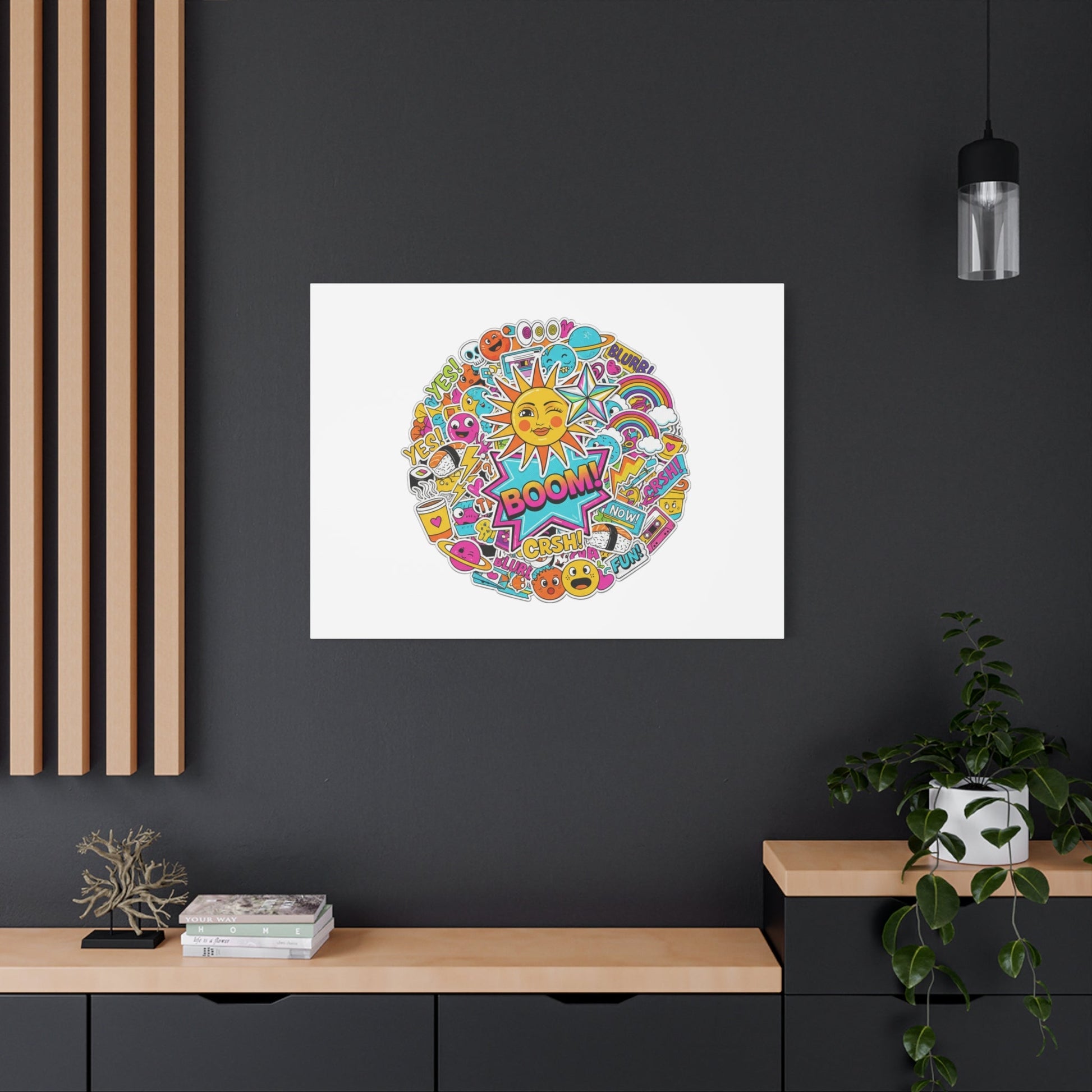 Sticker - Bomb Collage Matte Canvas, Stretched | chaotic sticker collage, graphic doodles - AKYCO