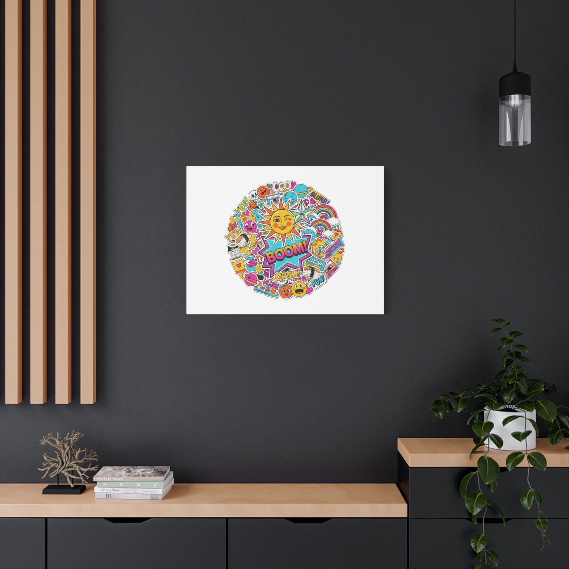 Sticker - Bomb Collage Matte Canvas, Stretched | chaotic sticker collage, graphic doodles - AKYCO