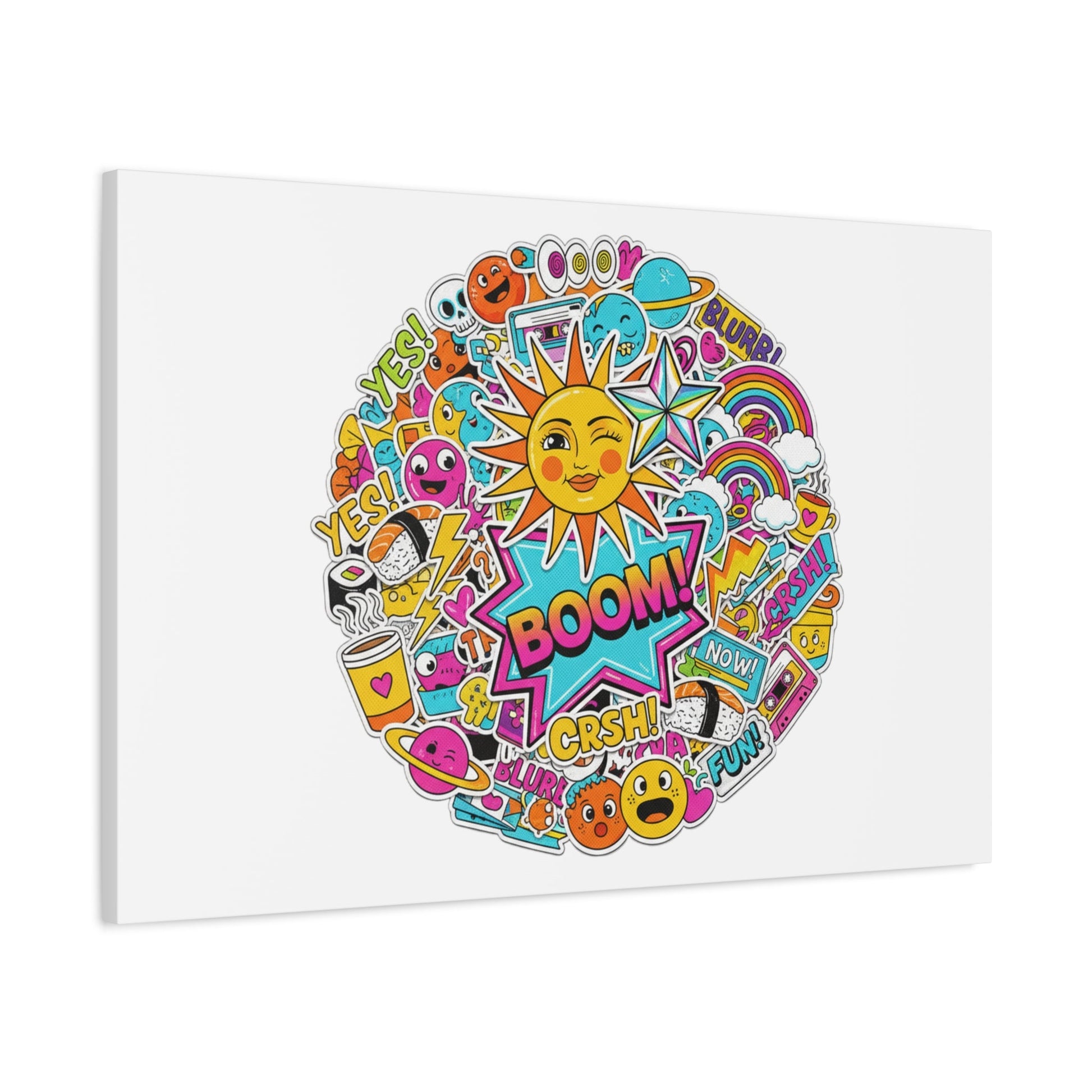 Sticker - Bomb Collage Matte Canvas, Stretched | chaotic sticker collage, graphic doodles - AKYCO