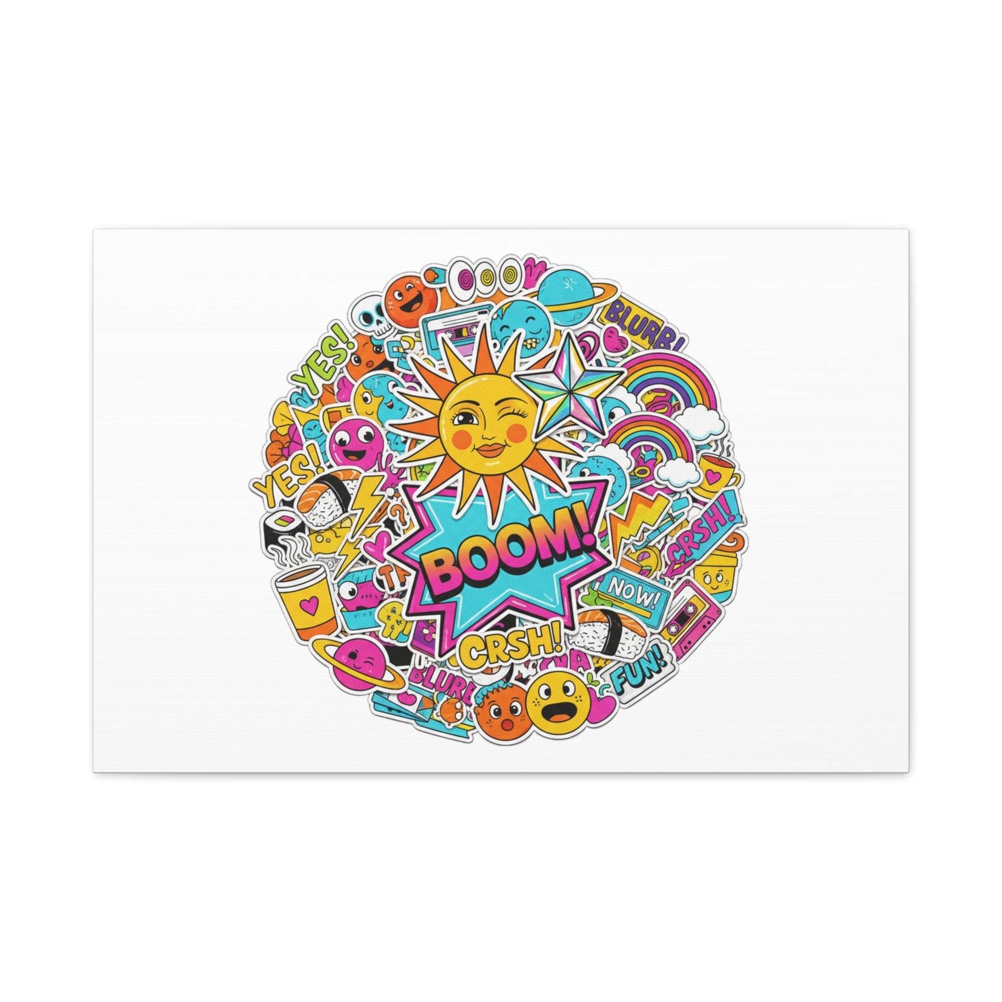 Sticker - Bomb Collage Matte Canvas, Stretched | chaotic sticker collage, graphic doodles - AKYCO