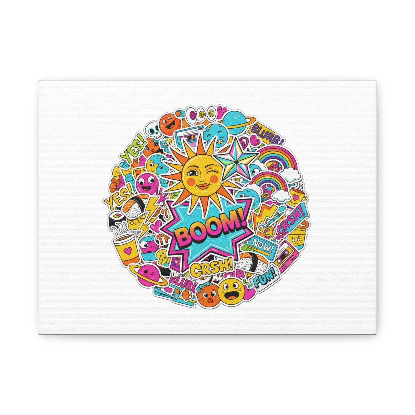Sticker - Bomb Collage Matte Canvas, Stretched | chaotic sticker collage, graphic doodles - AKYCO