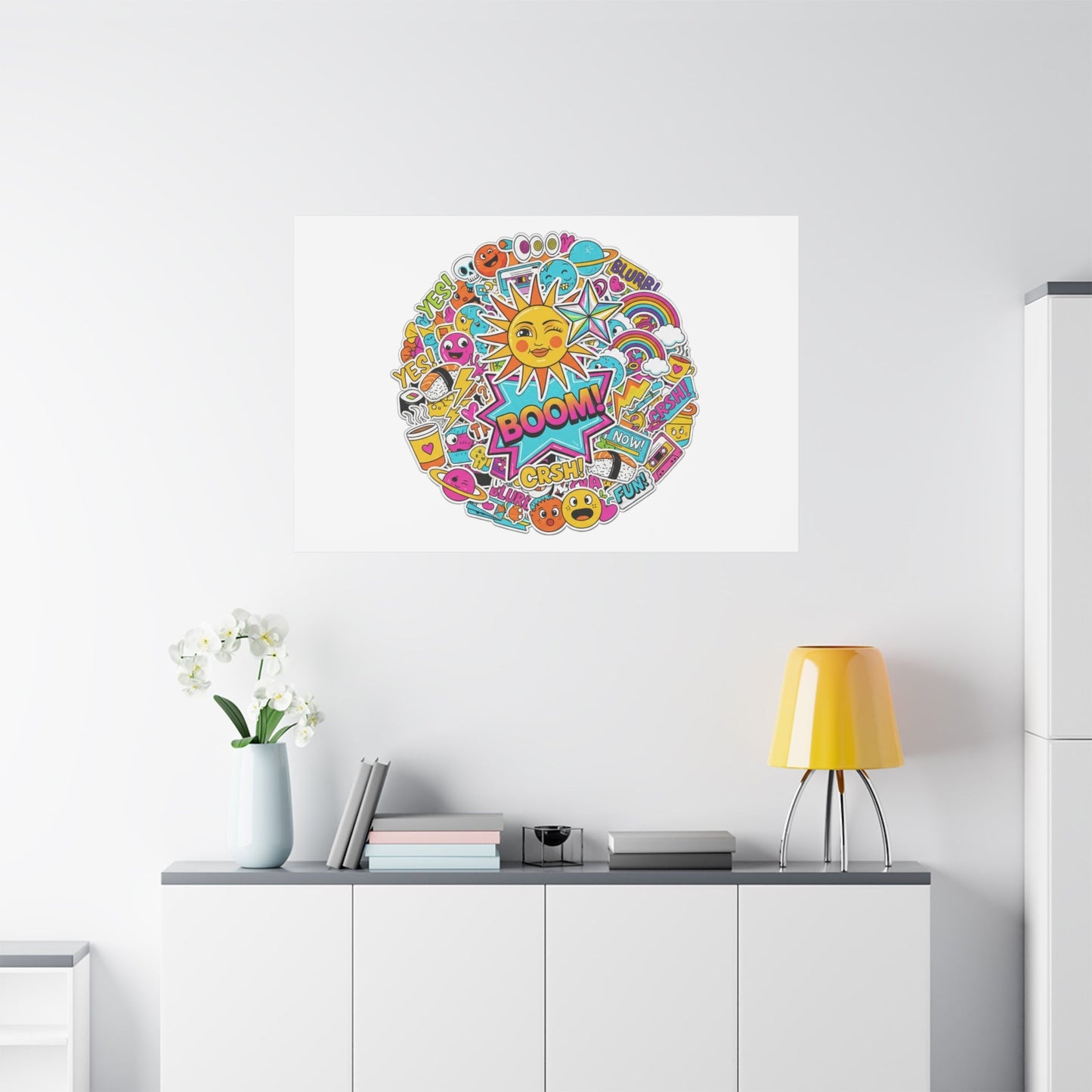 Sticker - Bomb Collage Matte Canvas, Stretched | chaotic sticker collage, graphic doodles - AKYCO