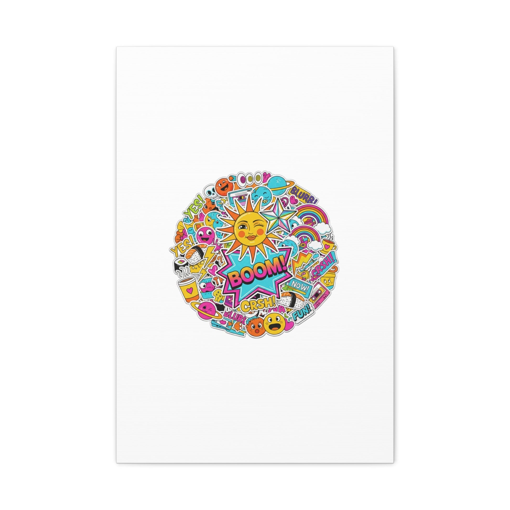 Sticker - Bomb Collage Matte Canvas, Stretched | chaotic sticker collage, graphic doodles - AKYCO