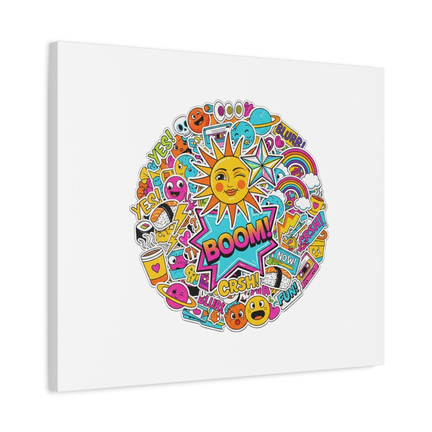 Sticker - Bomb Collage Matte Canvas, Stretched | chaotic sticker collage, graphic doodles - AKYCO
