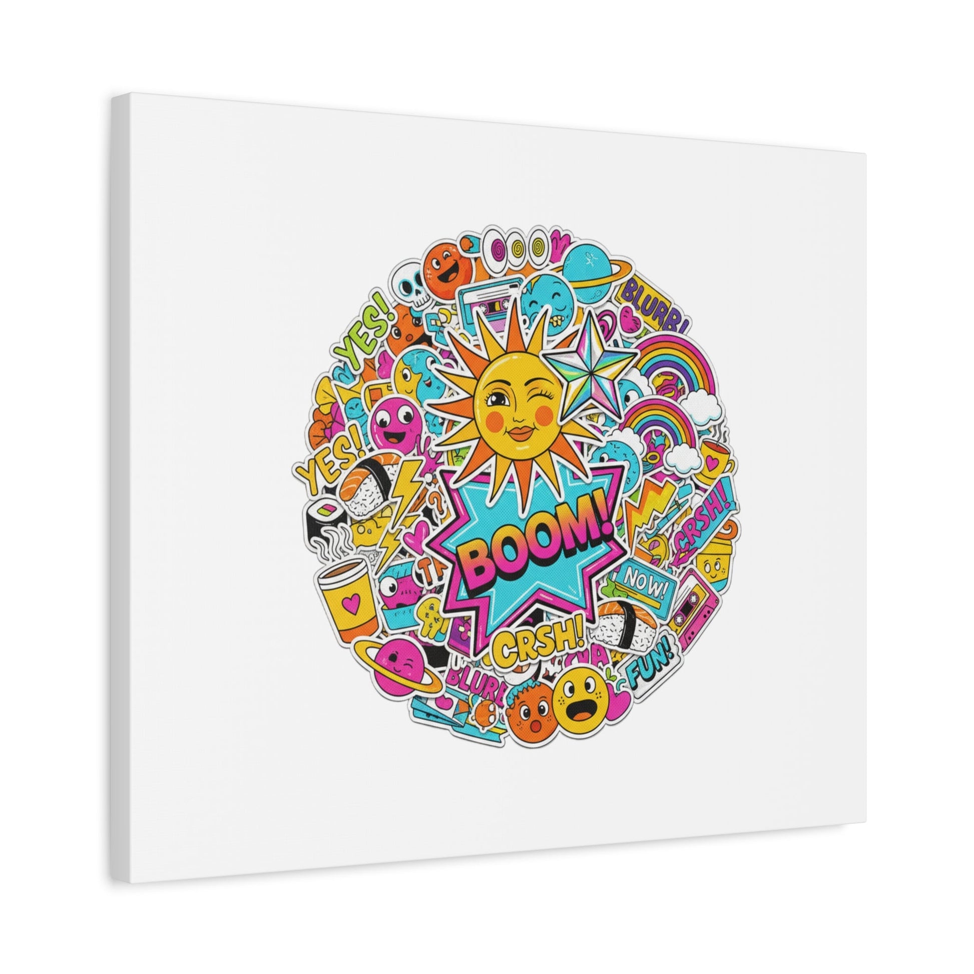 Sticker - Bomb Collage Matte Canvas, Stretched | chaotic sticker collage, graphic doodles - AKYCO