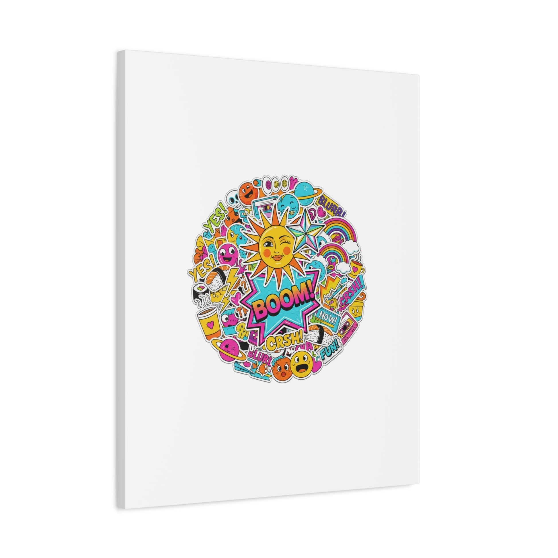 Sticker - Bomb Collage Matte Canvas, Stretched | chaotic sticker collage, graphic doodles - AKYCO