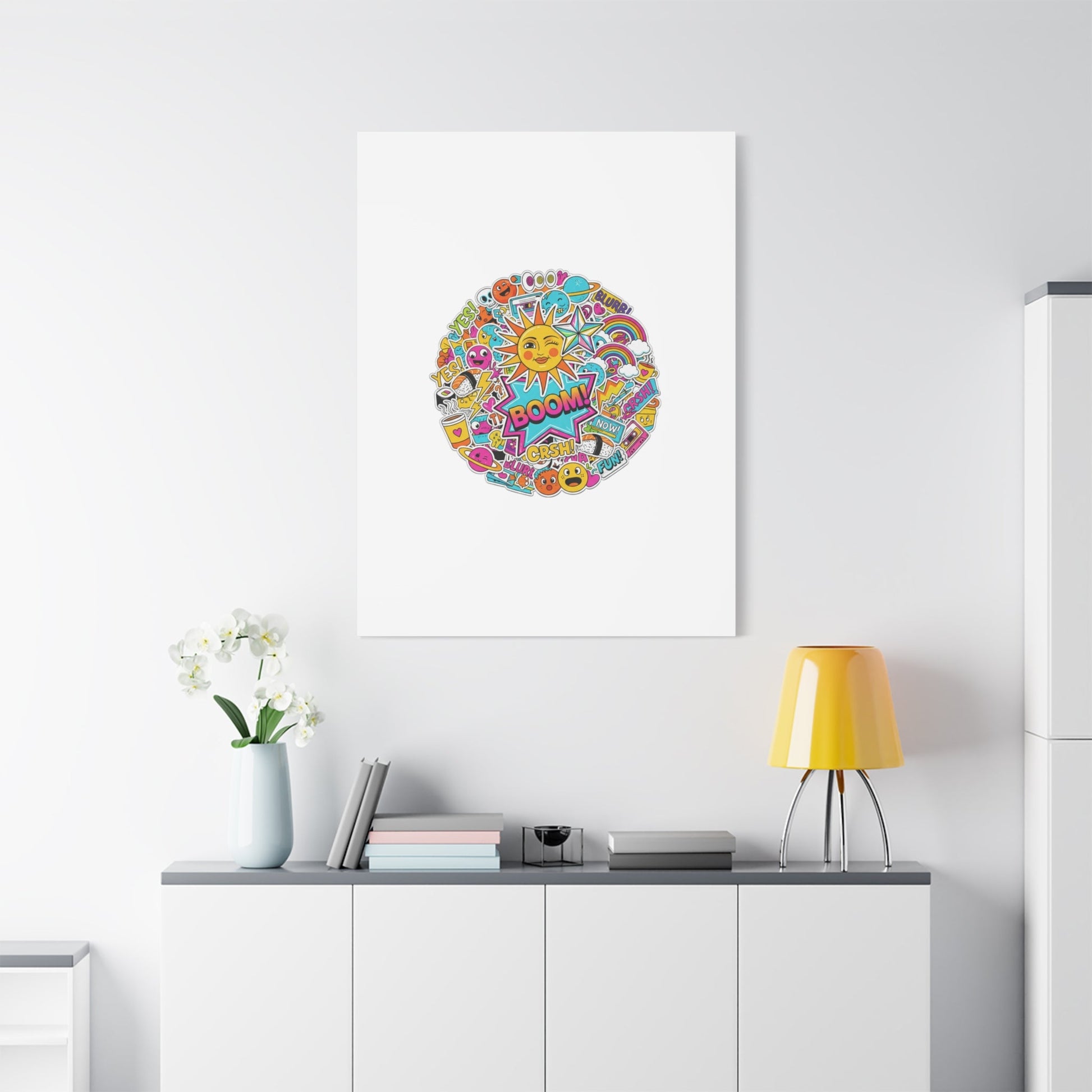 Sticker - Bomb Collage Matte Canvas, Stretched | chaotic sticker collage, graphic doodles - AKYCO