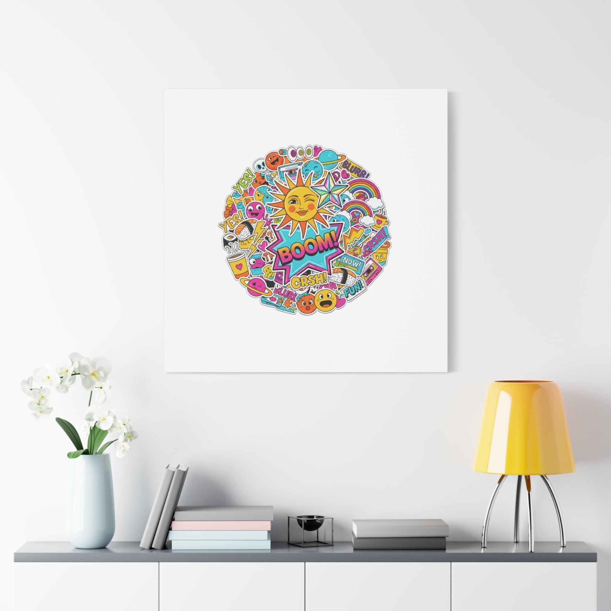 Sticker - Bomb Collage Matte Canvas, Stretched | chaotic sticker collage, graphic doodles - AKYCO
